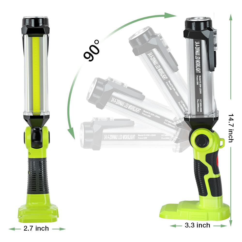 YEX-BUR Flashlight for Ryobi 18V Battery, 25W 2000LM LED Work Light, Portable Floodlights, Camping Light with Hook for Workshop,