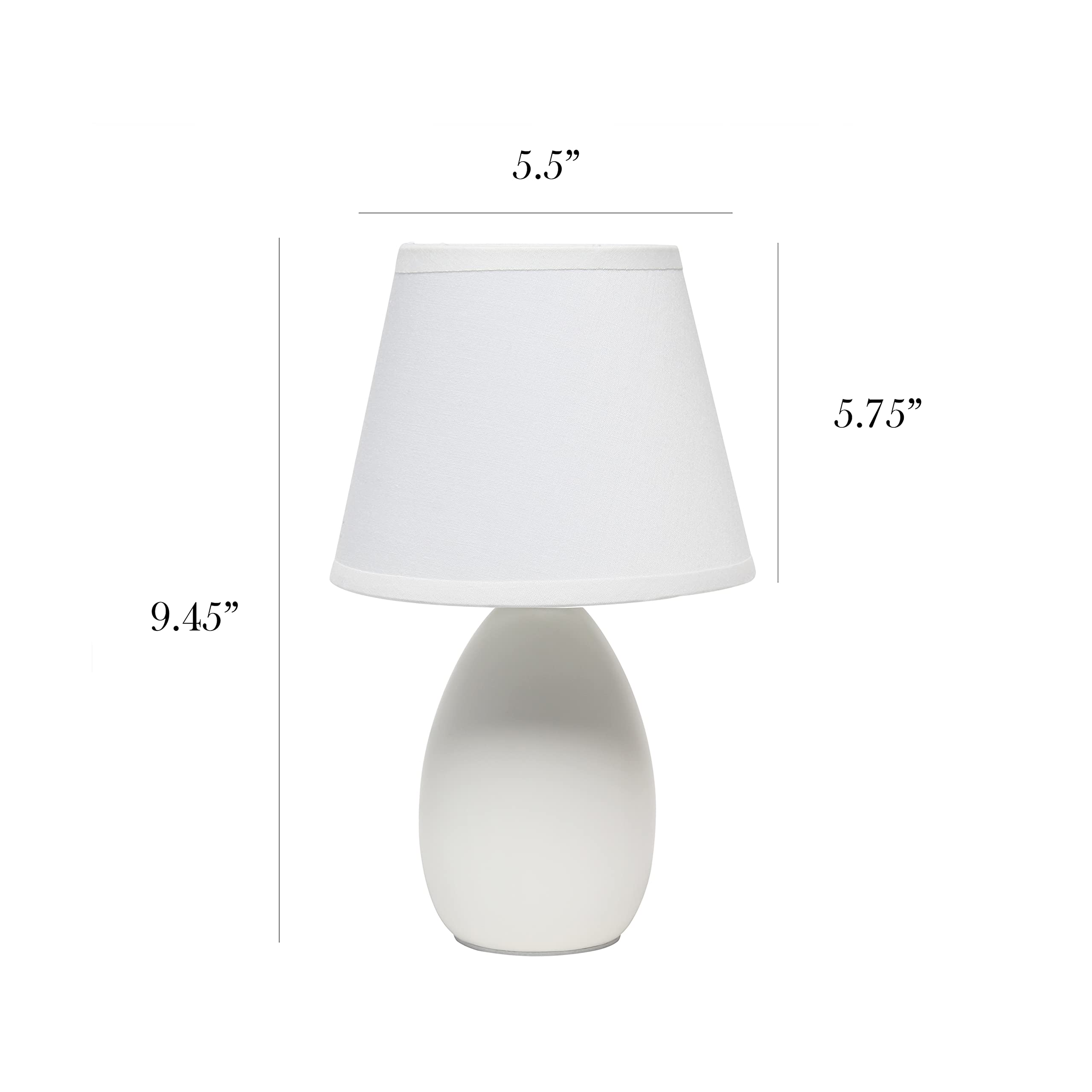 Simple Designs Lt2009-Off Mini Egg Oval Ceramic Table Desk Lamp, Off White , 5.51 X 5.51 X 9.45