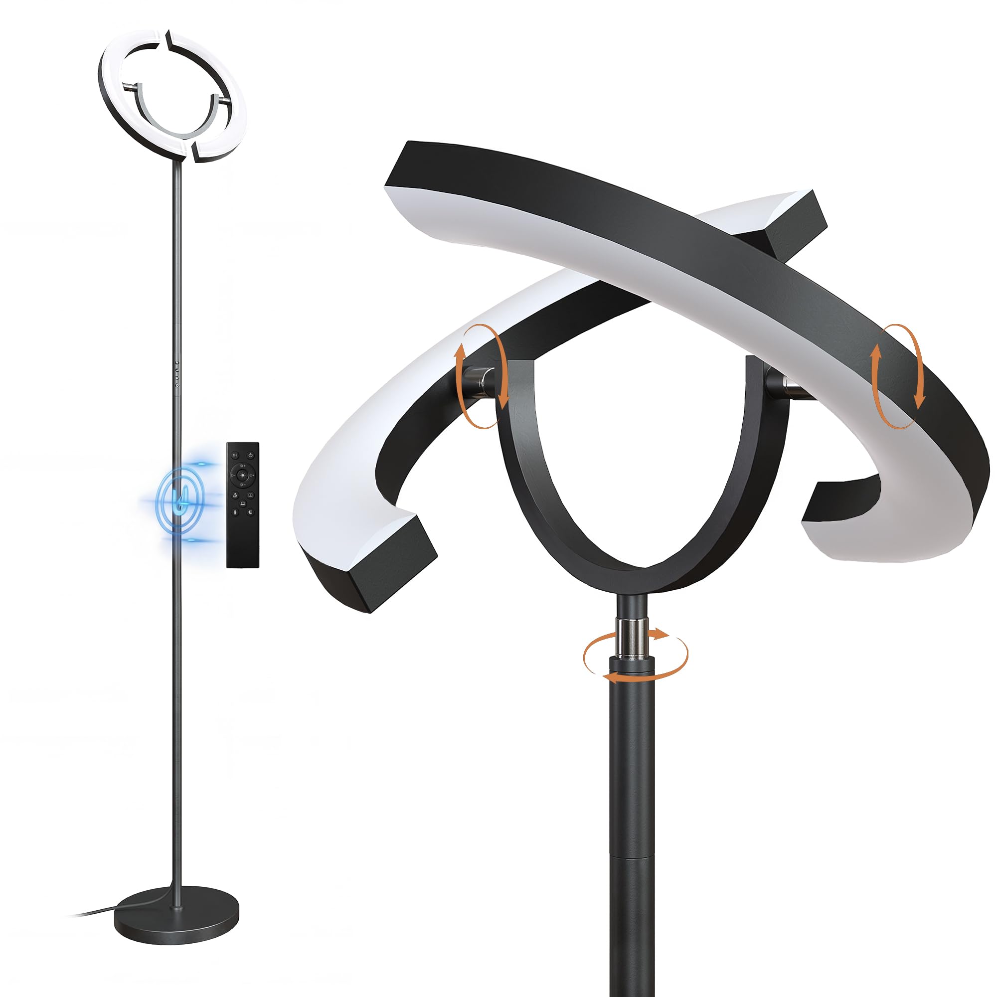 SIBRILLE 30W LED Floor Lamp, 350 Rotating Reading Standing Lamp with Remote Control, Stepless Dimmable 3000K-6500K Modern Tall L