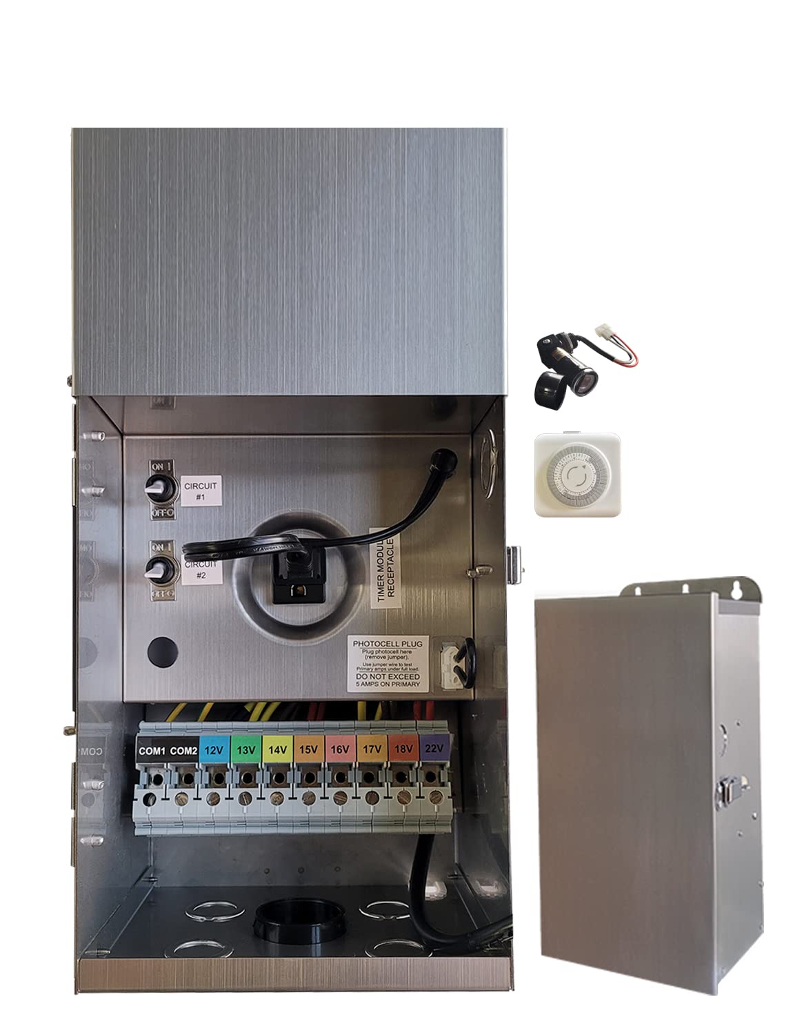 MALORY 600W Low Voltage Transformer with Timer & Photocell for Landscape Lighting,120V AC to 12/13/14/15/16/17/18/22V Multi-Tap 