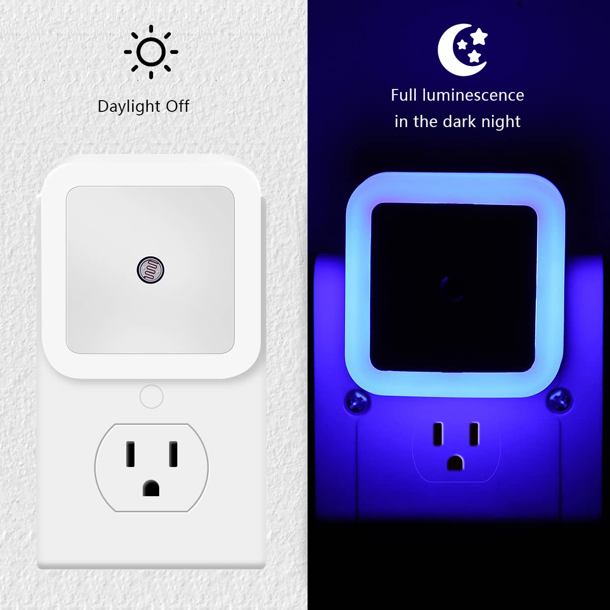 KINUR LED Night Light 6 Pack with Dusk to Dawn Sensors, Plastic, Red Blue Amber, Model GB603