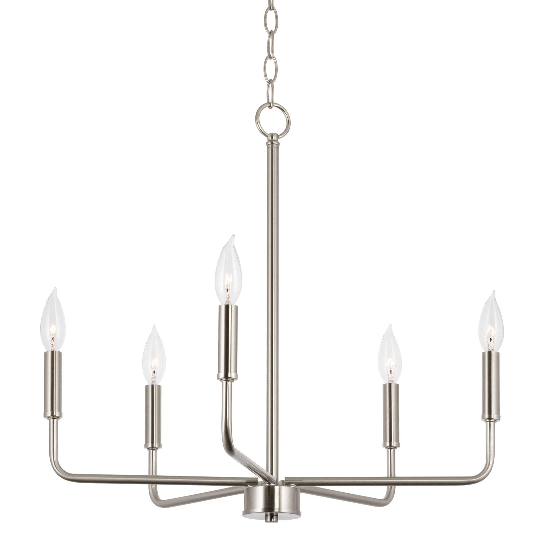 Kira Home 22in 5-Light Modern Chandelier, Adjustable Height, Brushed Nickel Finish, Model RV-CC2469-5-BN