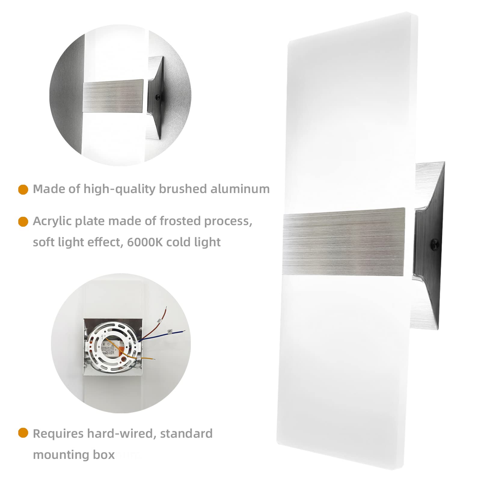 Kicaao Modern Wall Sconces 4 Pack, Led Wall Light 10W, Wall Sconce Up Downlight, Hardwired Acrylic Wall Light Lighting, Suitable