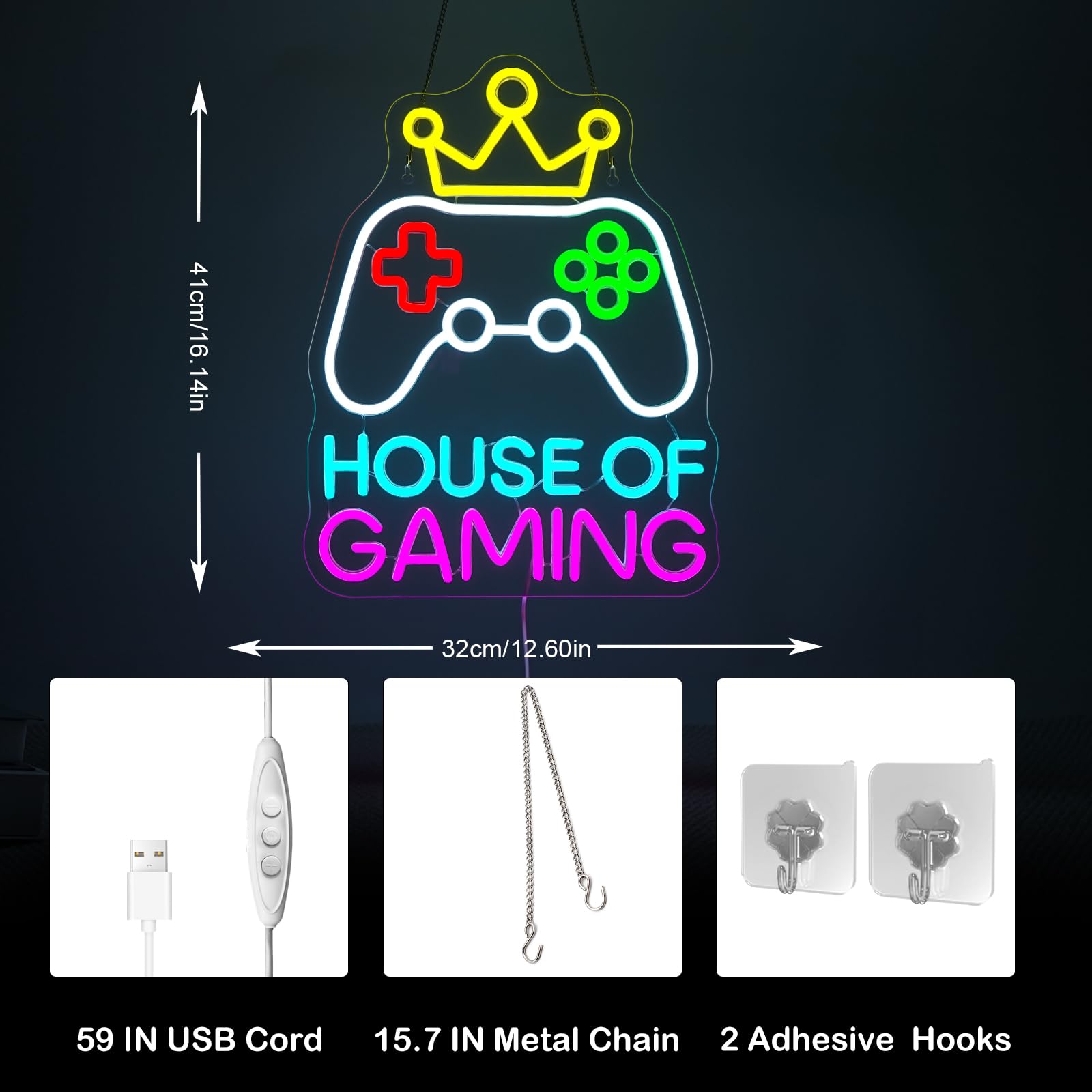 Gaming Neon Sign With Crown Design Led Gamepad Neon Light For Gamer Room And Bedroom Wall Decor Colorful Game Led Sign Cool Gamer Gifts For Teens