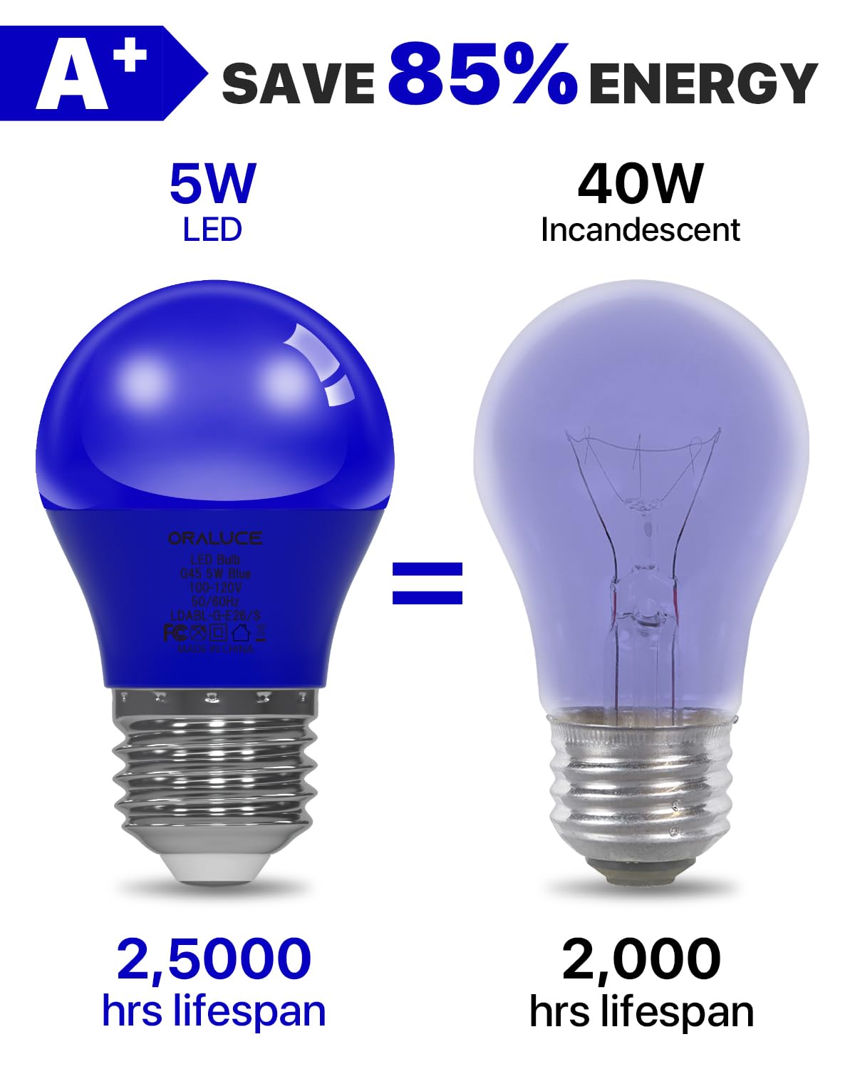 ORALUCE A15 LED Bulbs 5W 450LM, 6 Pack Colorful Porch Light for Halloween & Christmas, E26 Base, Non-Dimmable