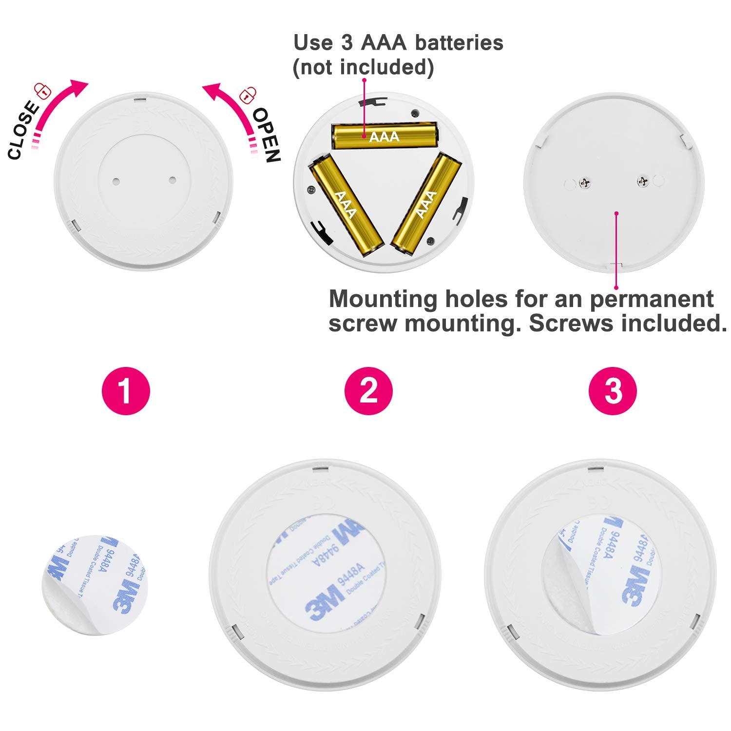 HONWELL LED Puck Lights with Remote, Battery Operated, Dimmable, 3.07 Inch, White, Model 8542000738