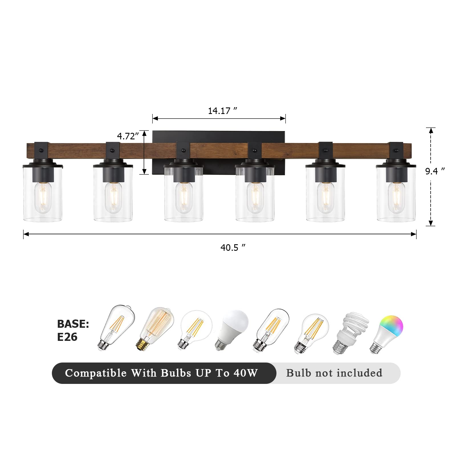 XGFOURSEVEN 6-Light Farmhouse Vanity Lights, Rustic Wood & Metal Wall Sconces, Model XG0106LPA