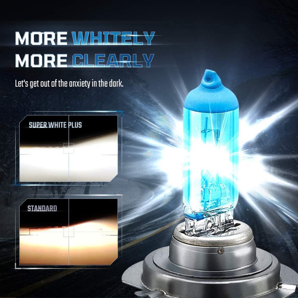 BIOLIGHT KM H7 Super White Plus 6000K Brighter Light Replacement Headlight Bulb, 2 pack