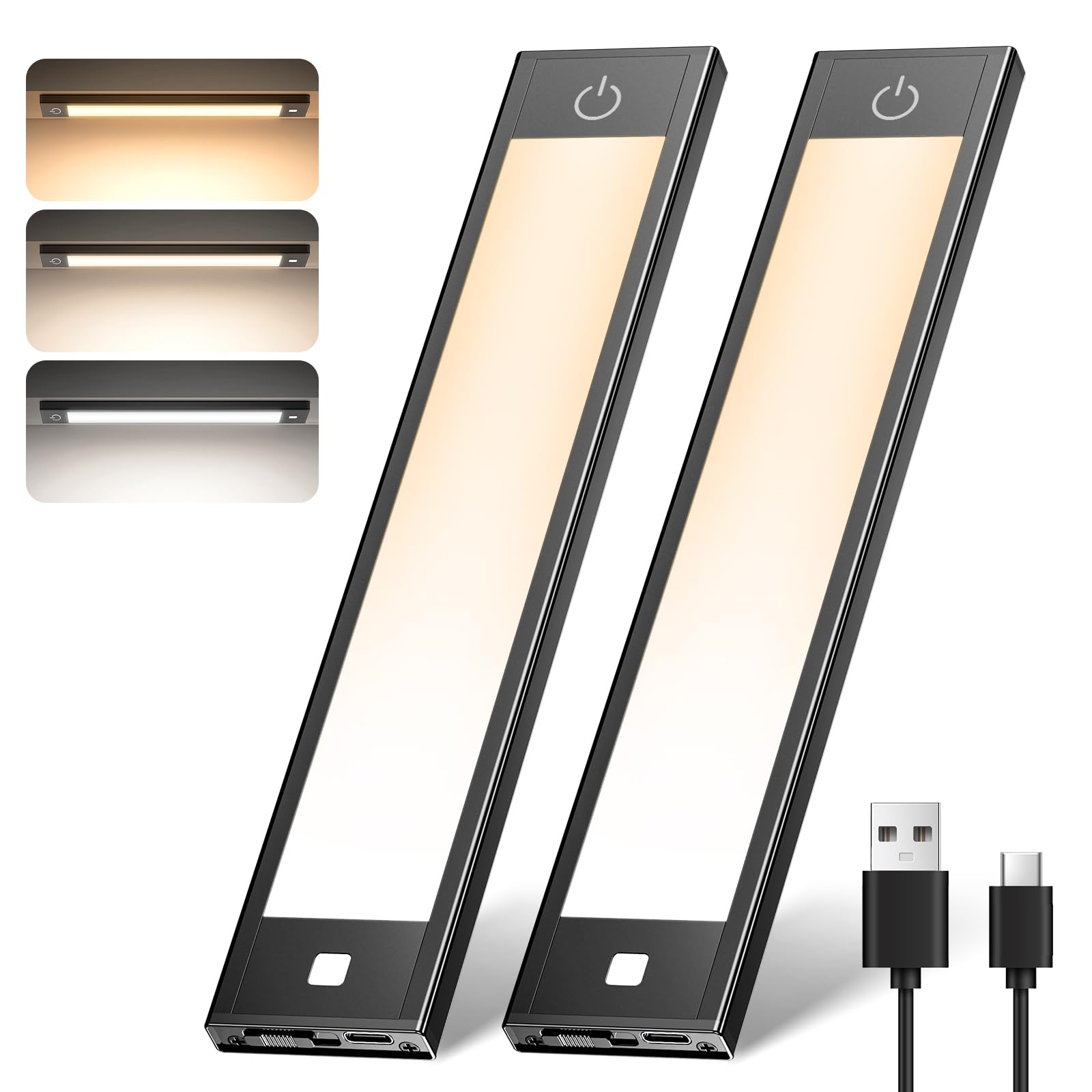 VST 72 LEDs Motion Sensor Lights Indoor 3 Color Temps, Dimmable Under Cabinet Lighting, 1800mAh Rechargeable Step Light, Cordles