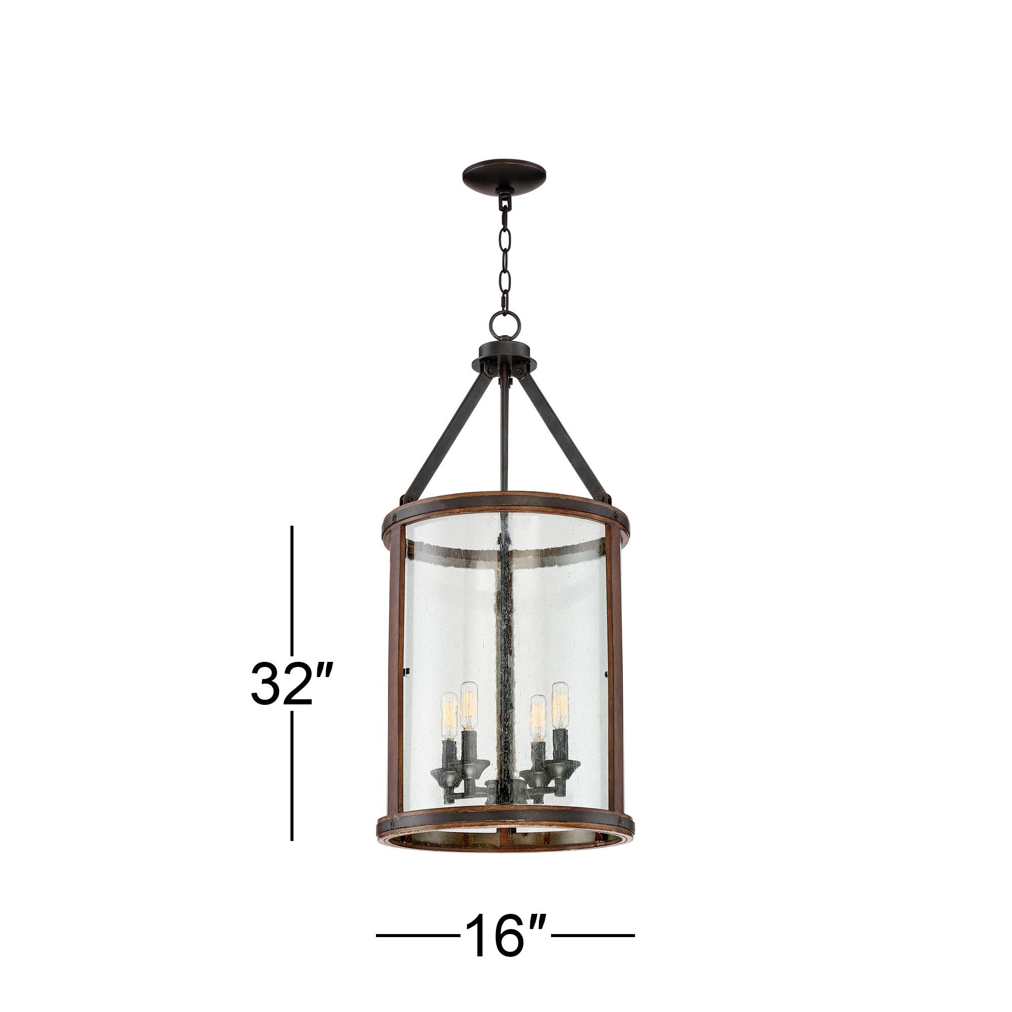 Franklin Iron Works 4-Light Pendant Chandelier, 16in Wide, Iron Gray, Metal & Glass, Model 7926-FR-4, Farmhouse Industrial Style