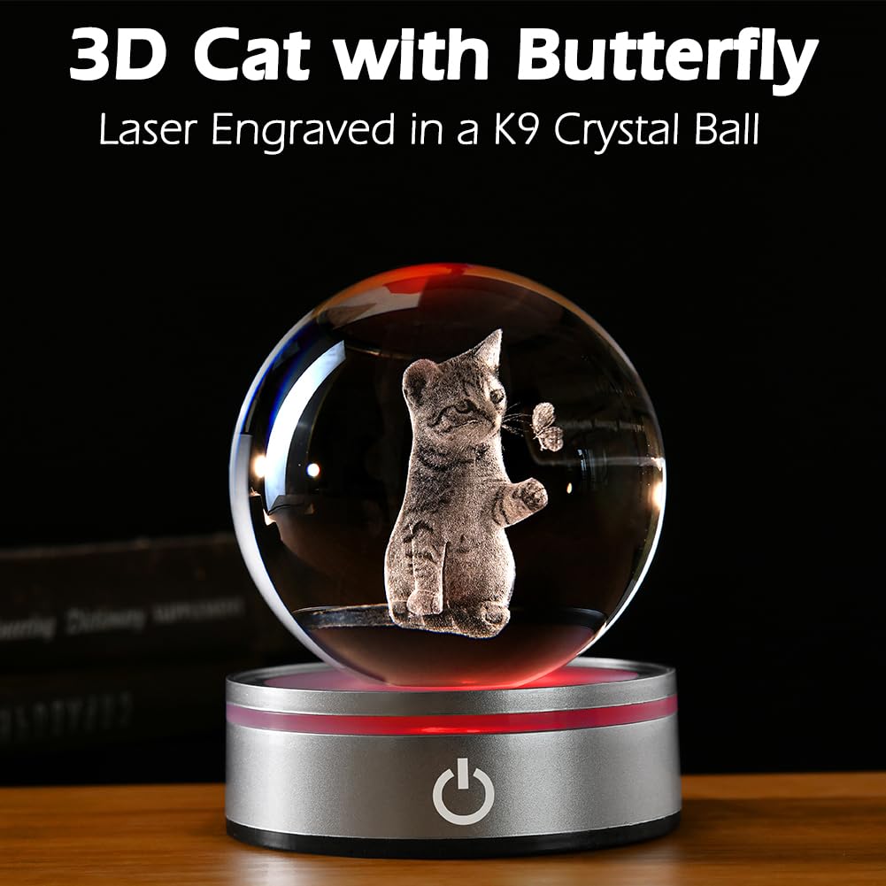 Ifolaina 3D Cat Crystal Ball Cat Lover Gifts For Women 3D Cat Figurines Home Decor Cat Collectibles Snow Globes Gift For Girl Ca