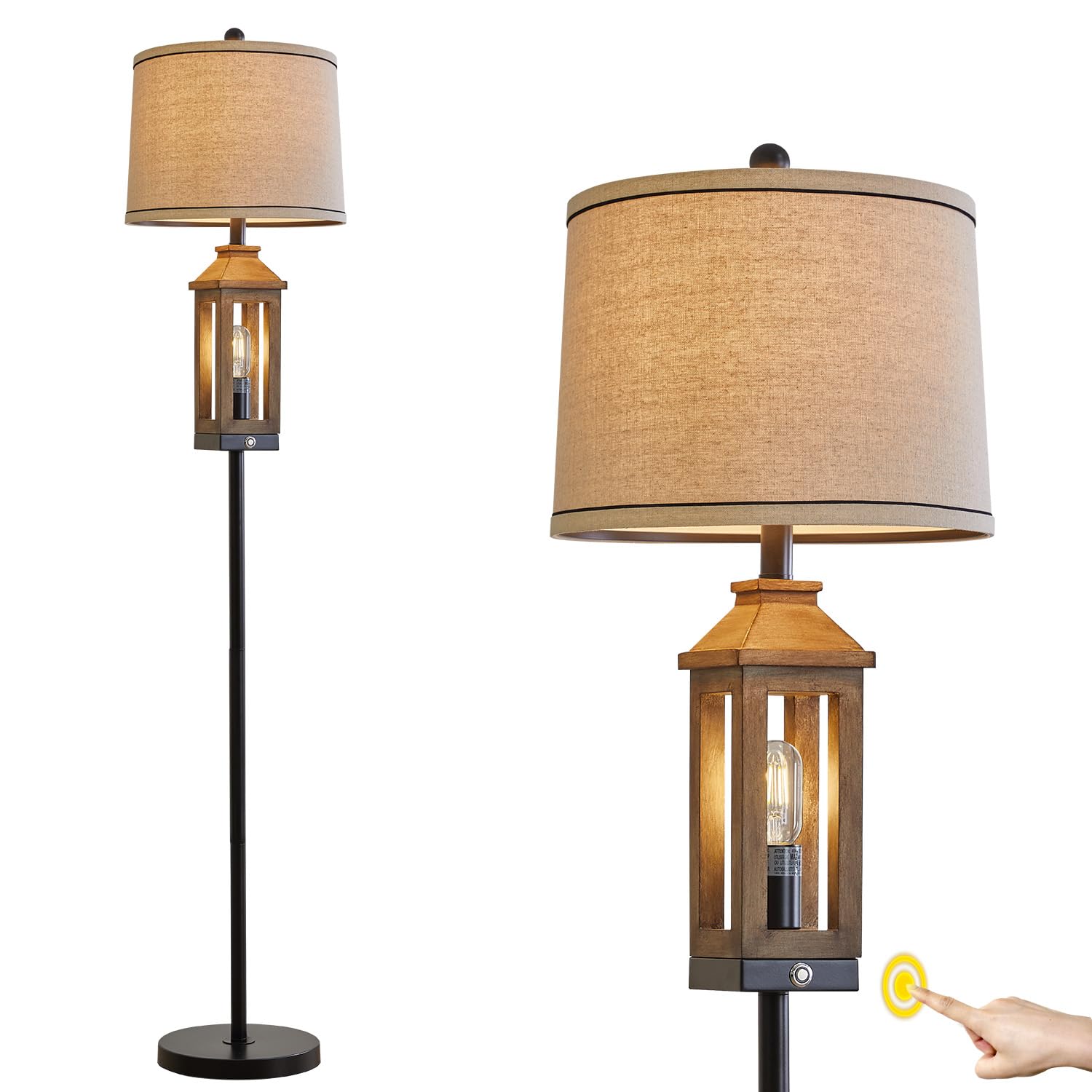 G-Safava 63&quot; Black Farmhouse Floor Lamp, Rustic Wood Design For Living Room & Bedroom Decor