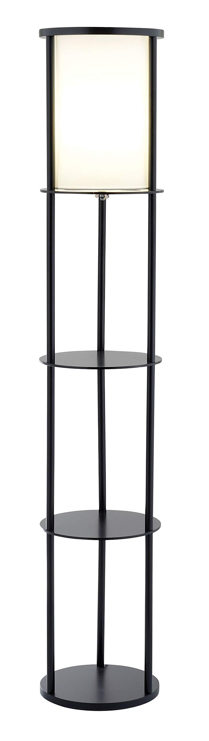 HomeRoots Floor Lamp with Circular Storage Shelves, Black Wood Finish