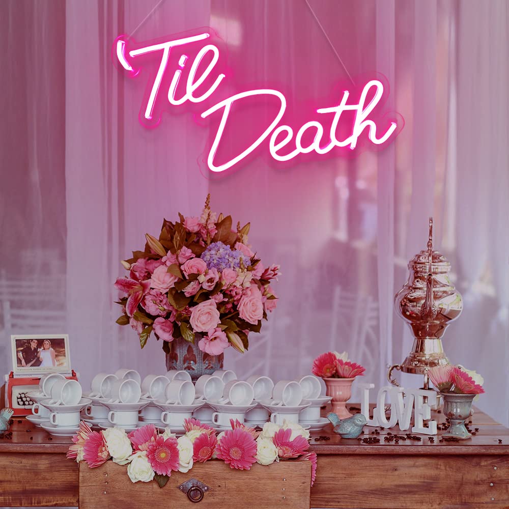 Jxin Til Death Neon Sign For Wall Decor  Til Death Led Neon Light Signs For Wedding Engagement Birthday Anniversary Proposal Party Bedroom Office  Wedding Gifts For Loved Ones  16X9 Pink