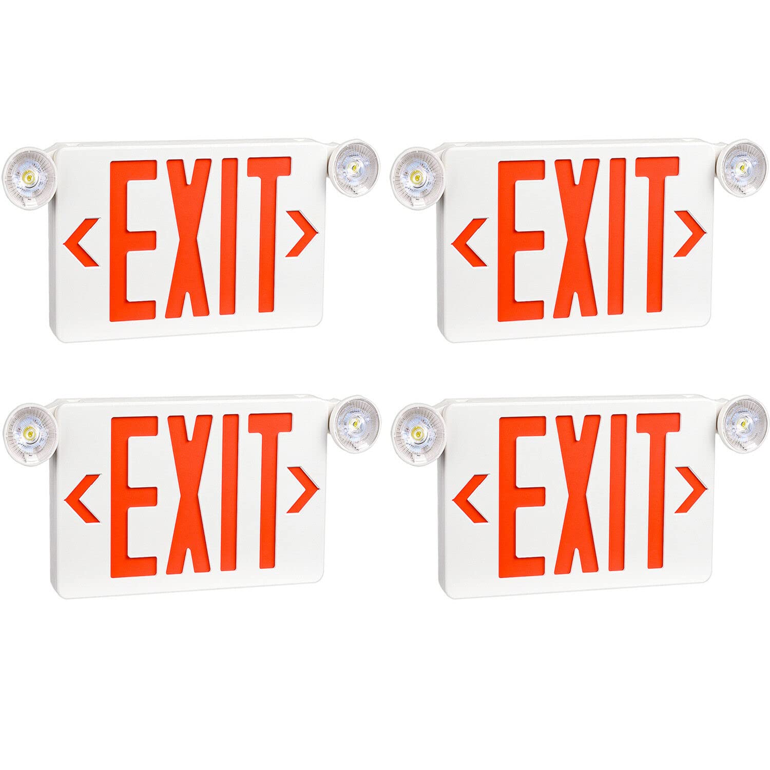 OSTEK 4 Pack Red LED Exit Sign with Emergency Lights  Two Adjustable Head Emergency Exit Lights with Battery Backup  Dual LED Lamp ABS Fire Resistance UL-Listed 120-277V