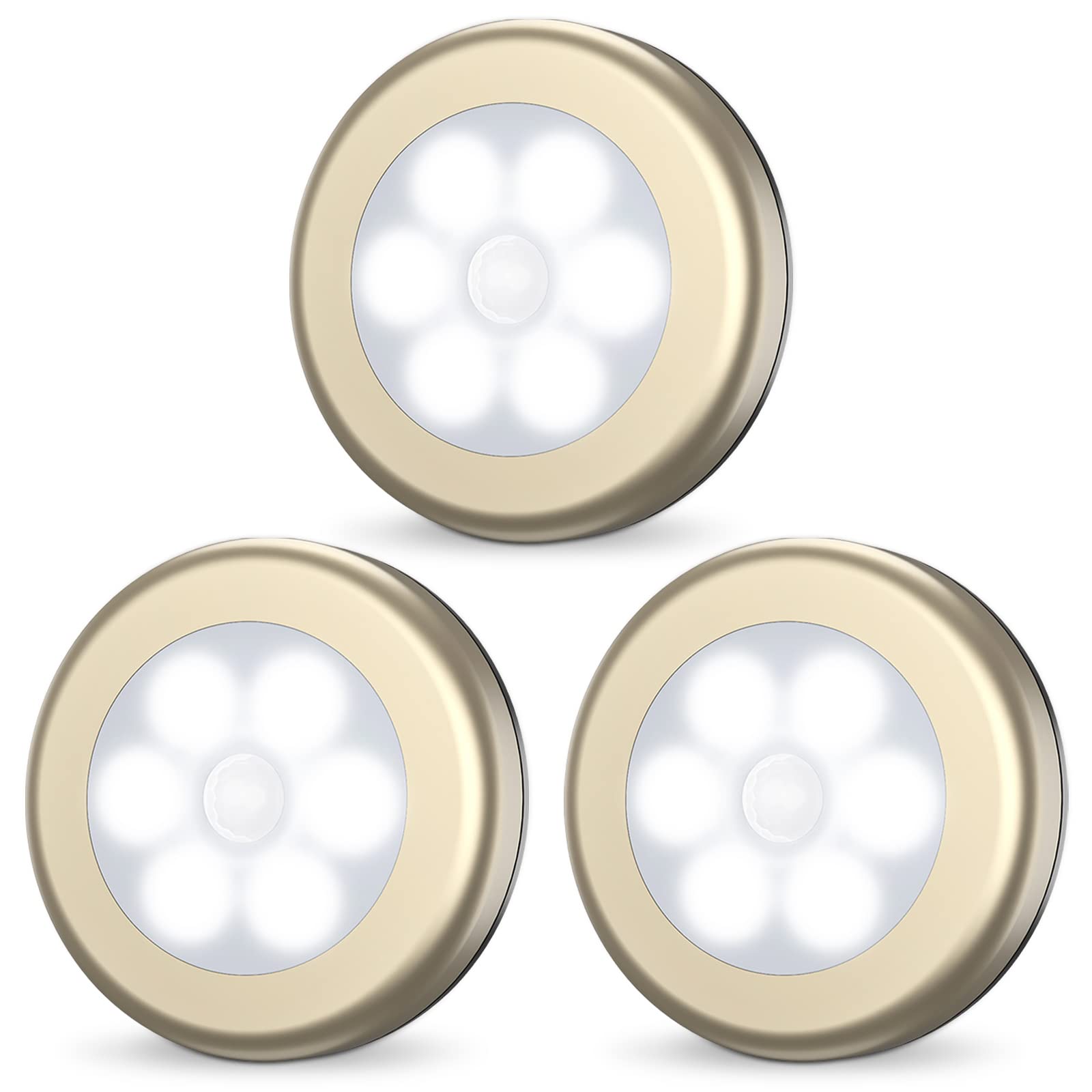 AMIR Motion Sensor LED Night Lights, Battery-Powered, Polycarbonate, Golden - White