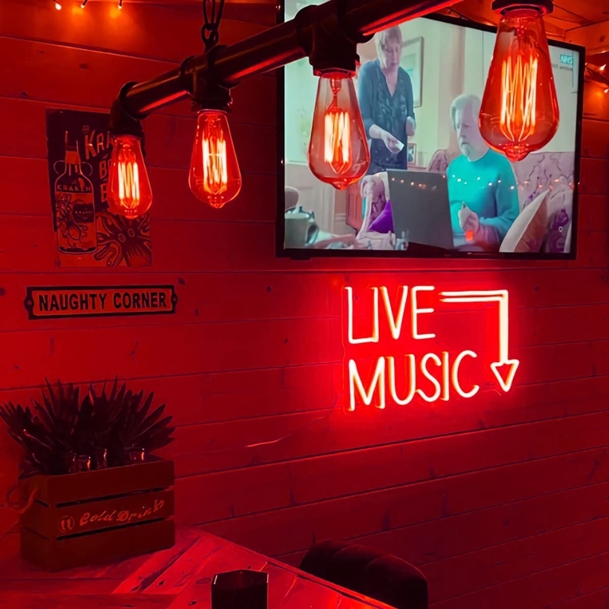 moweek Music Live Handcrafted Neon Sign - 17 x 11 Inches LED Wall Decor for Nightclub, Bar, or Bedroom - Red