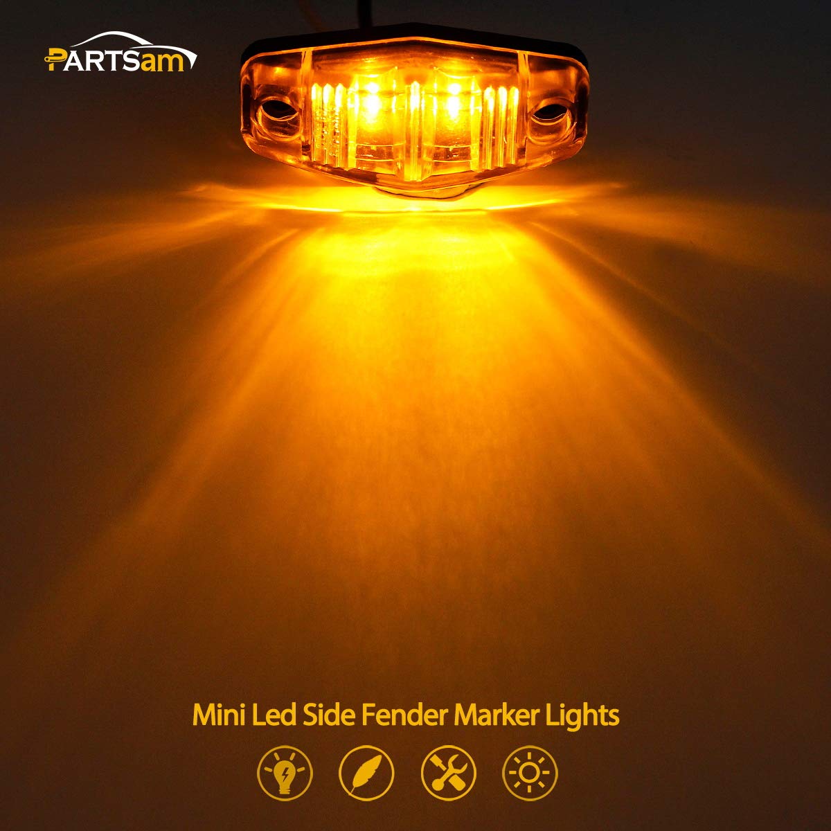 Partsam 2 LED Side Fender Marker Light, 8pcs, 2.5in Oval, Clear Lens, 4 Red + 4 Amber, Model Partham-124553