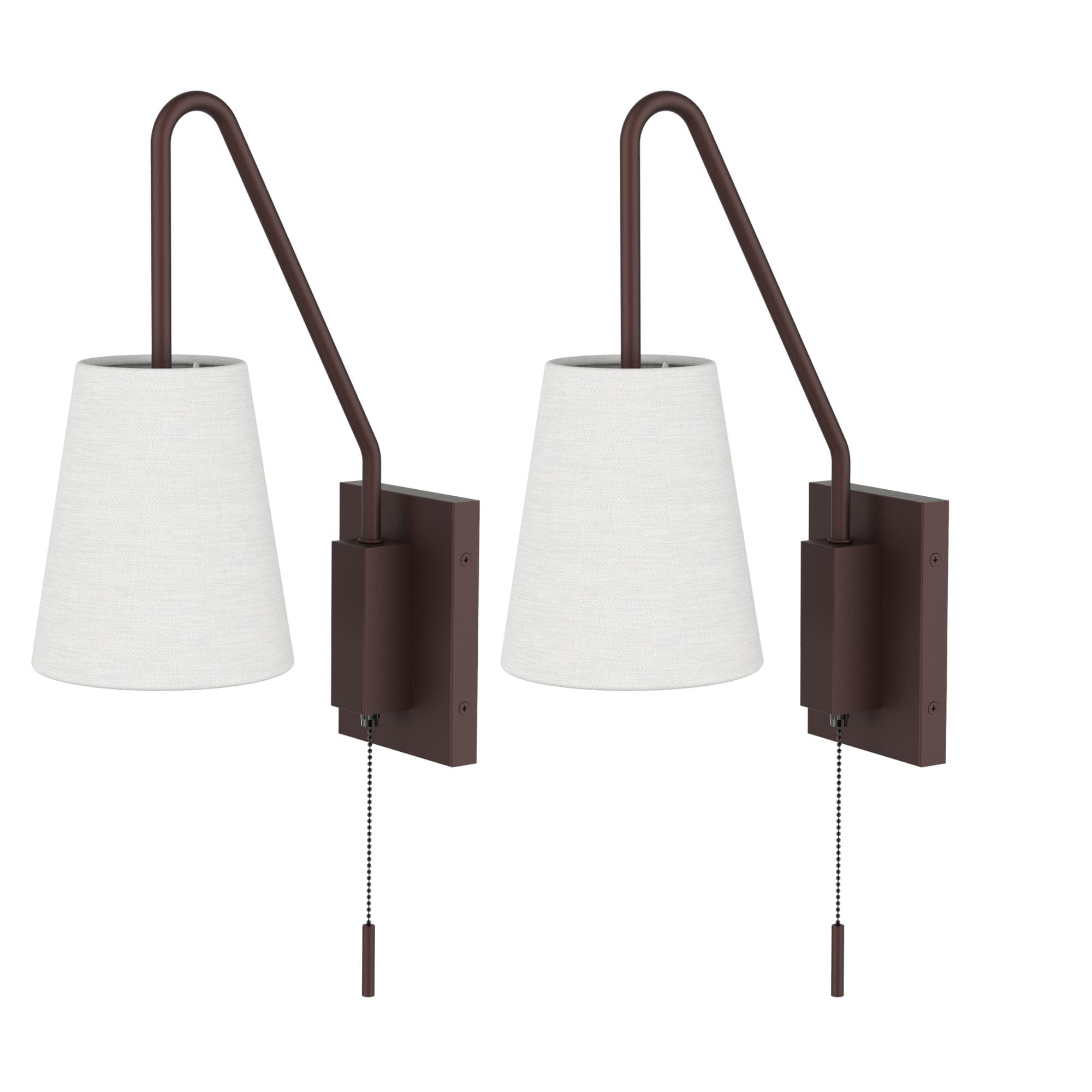 Laite Lumens Set of 2 Wall Sconce with Pull Chain Switch, Bedside Wall Hardwired Reading Lamps with Adjustable Sloped Arm and Fa