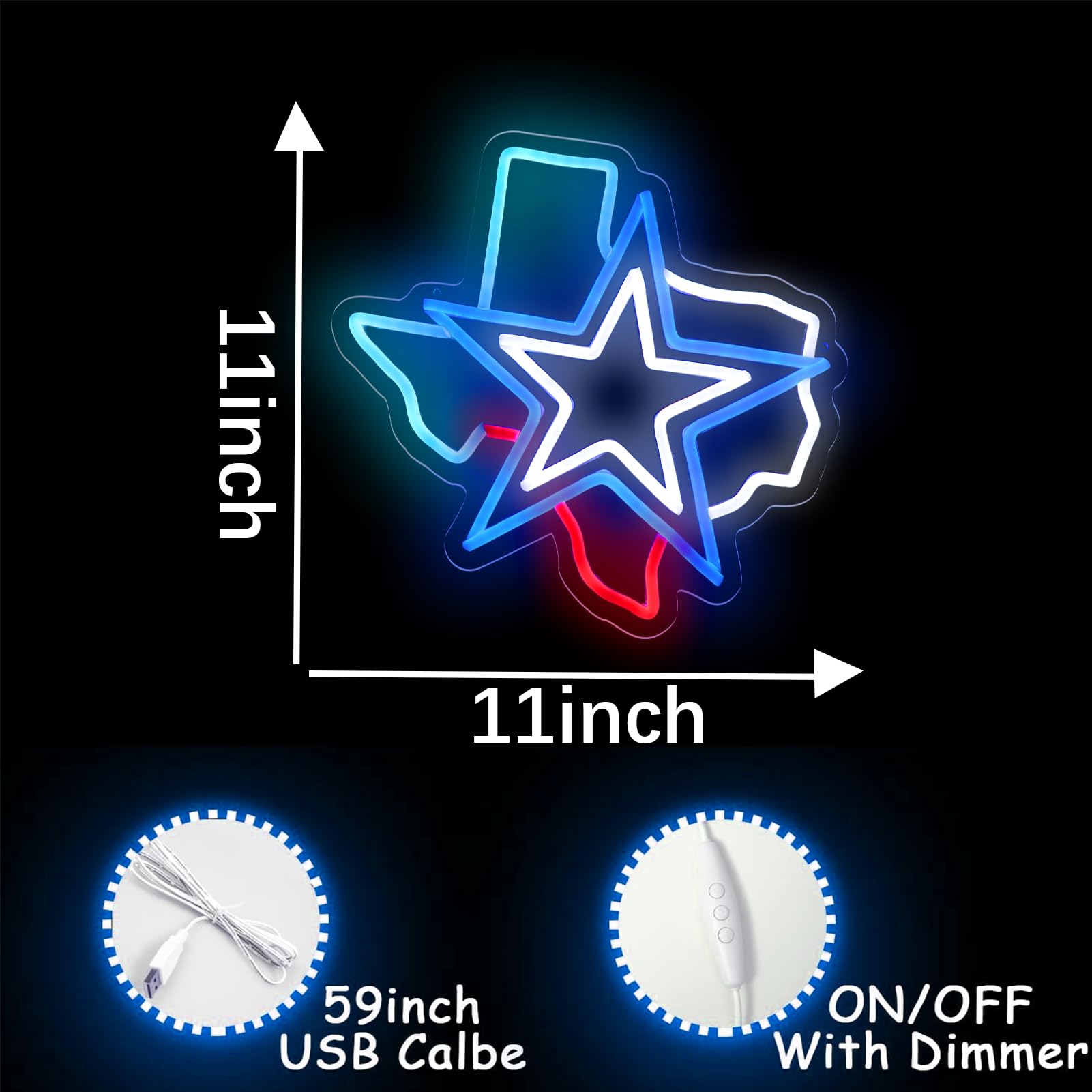 Pinlangdou Neon Sign - USB Powered Dallas Cowboys Light, Dimmable, 11x11 Inches, Red/Blue/White Acrylic Wall Art for Fans
