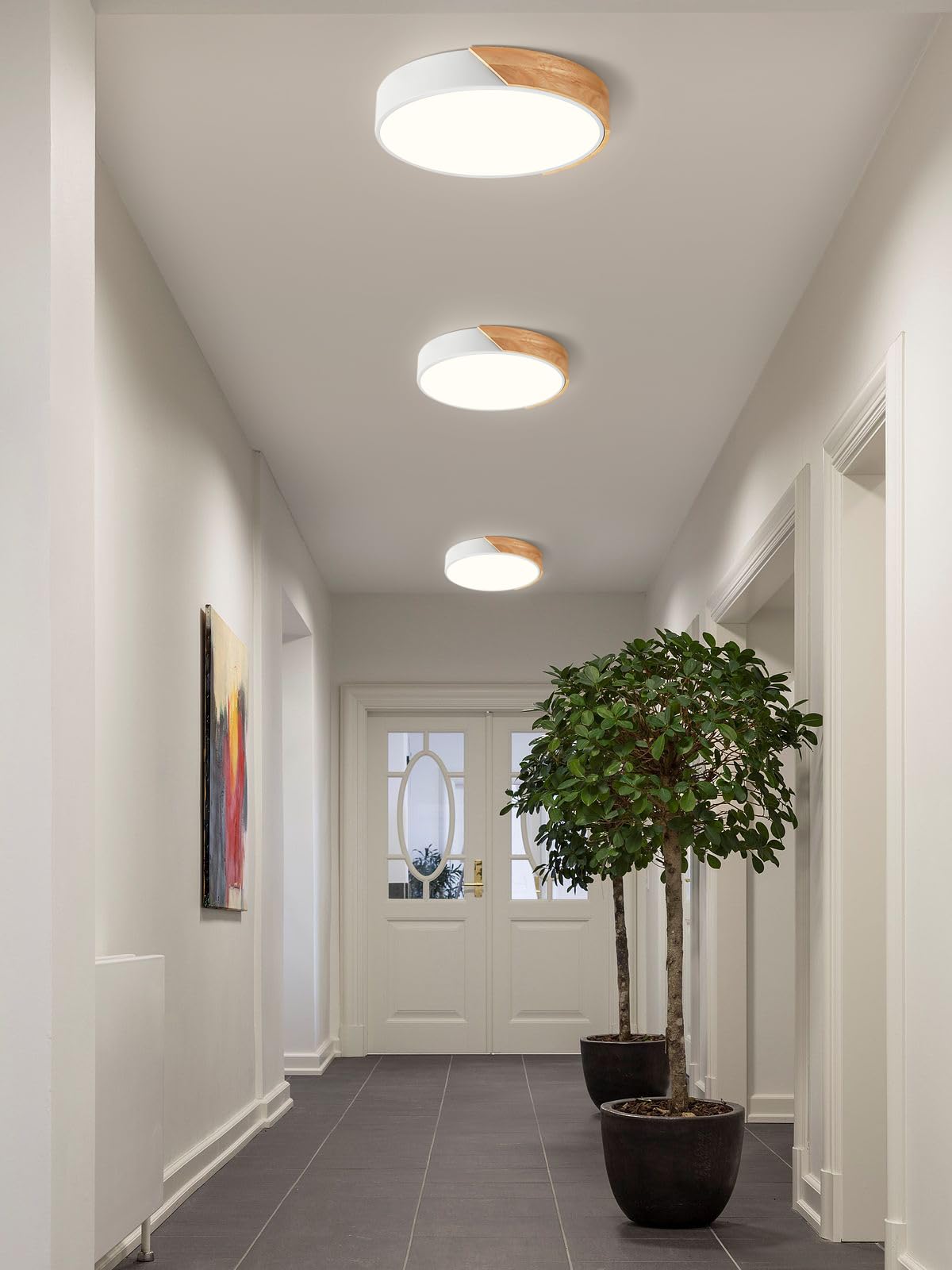 Vikaey Modern Dimmable LED Ceiling Light Fixture, 11.8in  Round, White, Metal, 5CCT 2700K-6000K, Model VG202210210