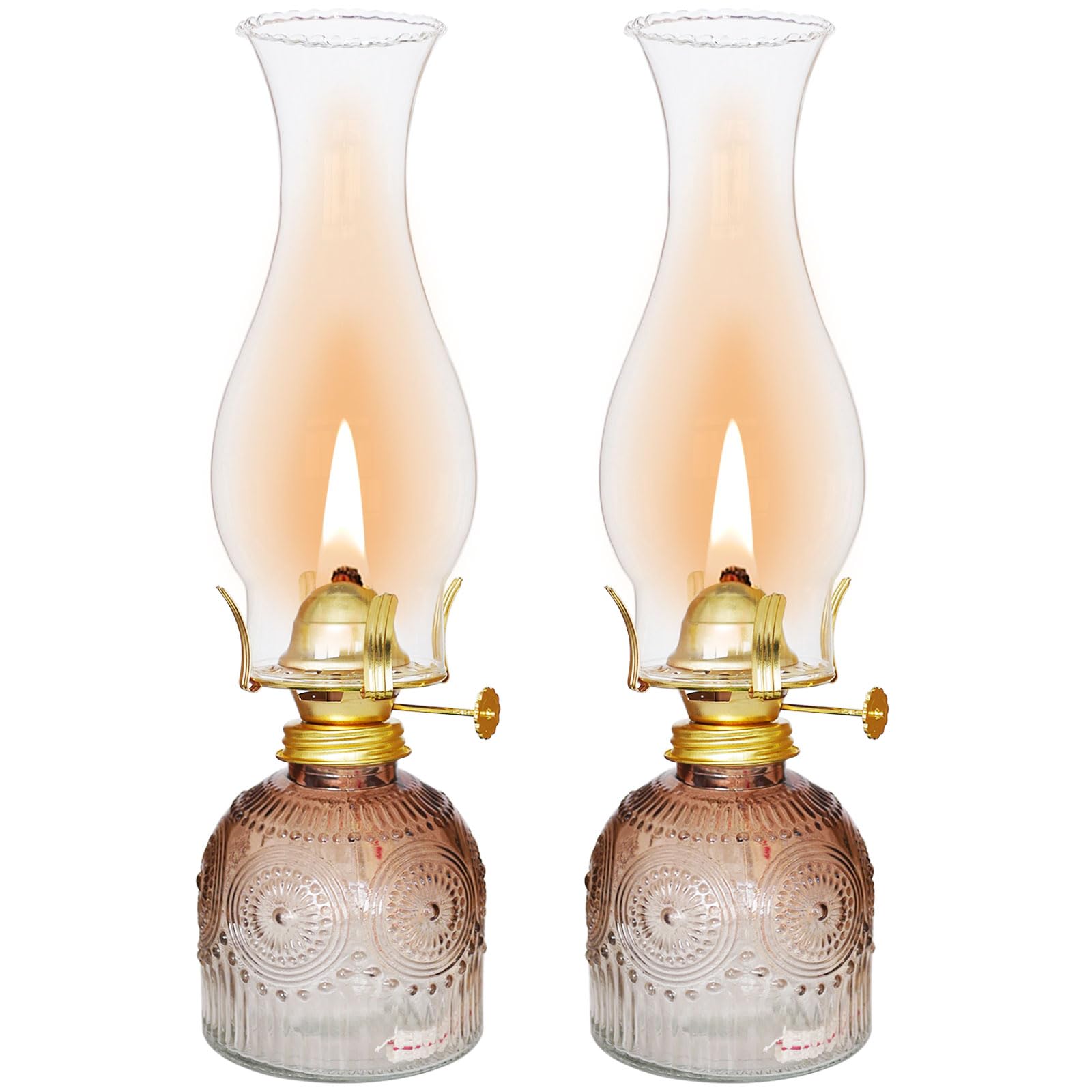 Gxfccyxt 2 Pieces Oil Lamps For Indoor Use Gradient Brown Vintage Glass Clear Kerosene Lamp Indoor Decorative Hurricane Lamp Oil