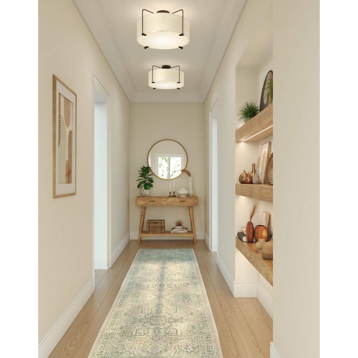 Progress Lighting Kempsey Collection Three-Light Semi-Flush Convertible, Antique Bronze, 11'' X 21-3/4''