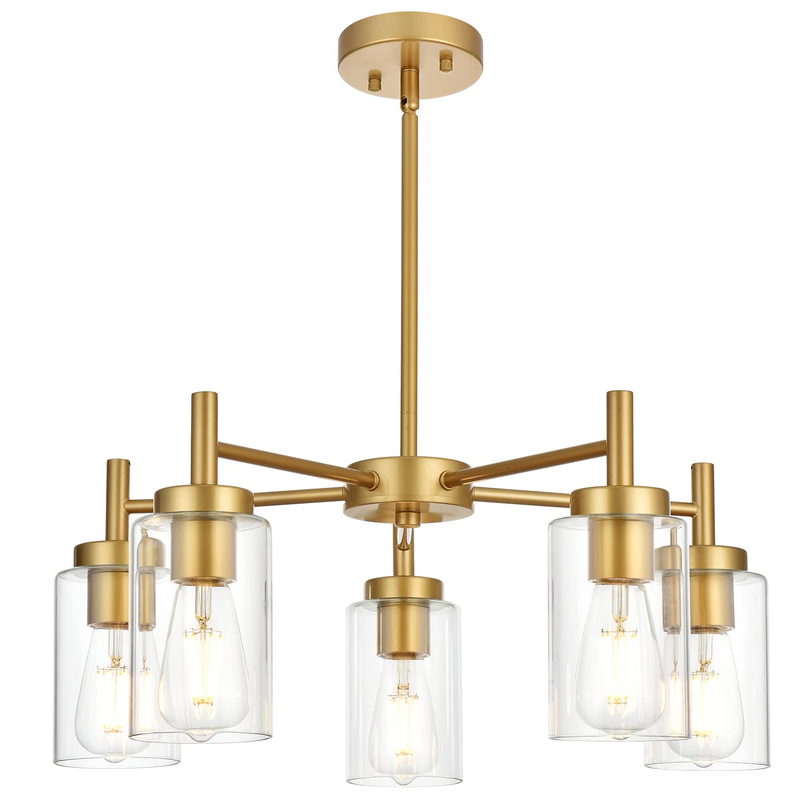 VINLUZ LED 5 Light Modern Chandelier, Brushed Nickel Finish, Crystal Bubble Glass Shade, Model LED1810-5-11