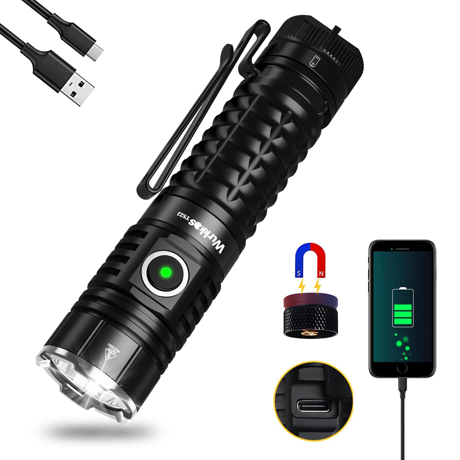 Wurkkos TS22 Rechargeable Flashlight - 4500 Lumens, IP68 Waterproof, Aluminum, 70.3 HI 5000K