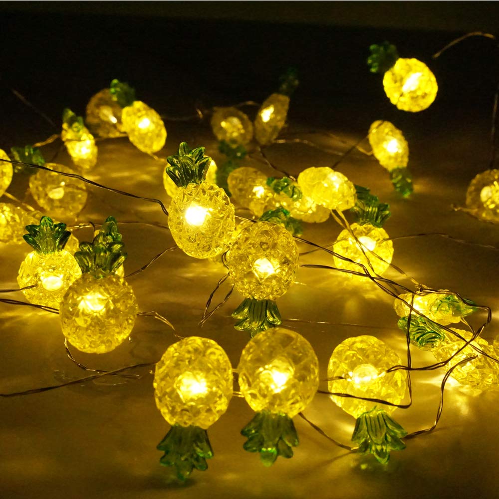Decorman Pineapple String Lights 14ft 40 LED 8 Modes Warm White Weatherproof Battery Operated Decorative Lights for for Bedrooms Parties Weddings Gardens with Remote and Timer