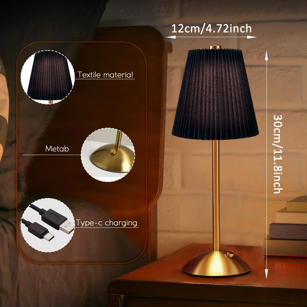 Hpufkot Led Metal Table Lamp - 3-Color Fabric Shade, Black, Model Zzbzd, Ideal For Bedroom, Nursery, Or Patio