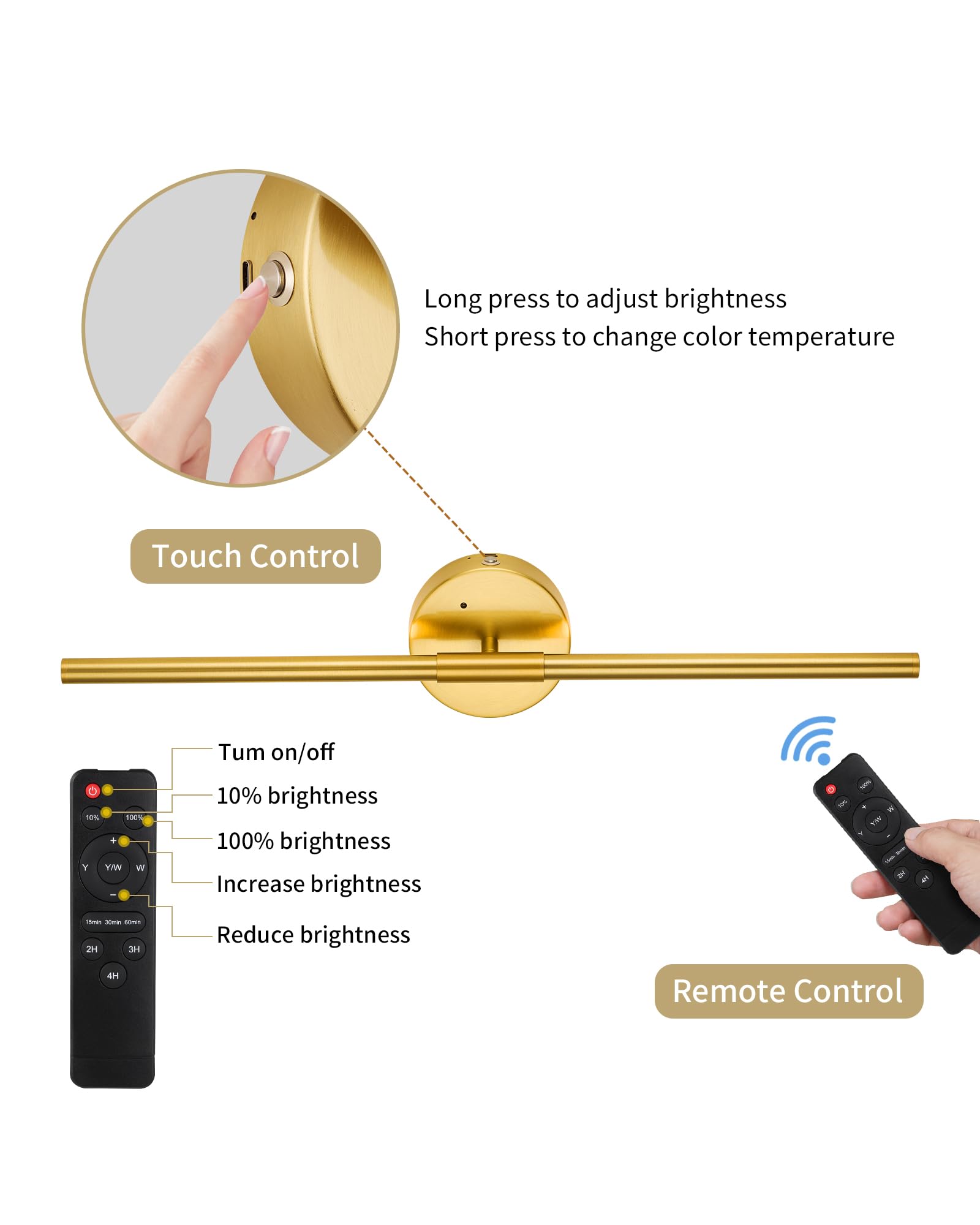 Lumiquesce 24 Inch Battery Operated Wall Sconce - Wireless, Rechargeable, Dimmable, 3000K-6000K, Remote, Touch Control, Timer, 3