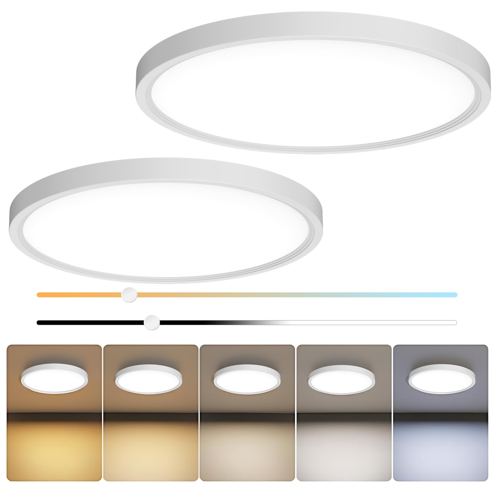 Vallerico Flush Mount Led Ceiling Light, 12 Inch Ceiling Light Fixture, Ultra Thin 21W 2100Lm Ceiling Lights With 5 Dimmable Color Temperature, Ceiling Lights For Bedroom, Kitchen, Etl Listed, 2 Pack