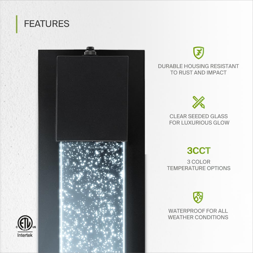 ASD LED Wall Light Fixture | 12W 500LM 3000K-5000K | 13 Inch | Black | Photocell, Waterproof, ETL Listed