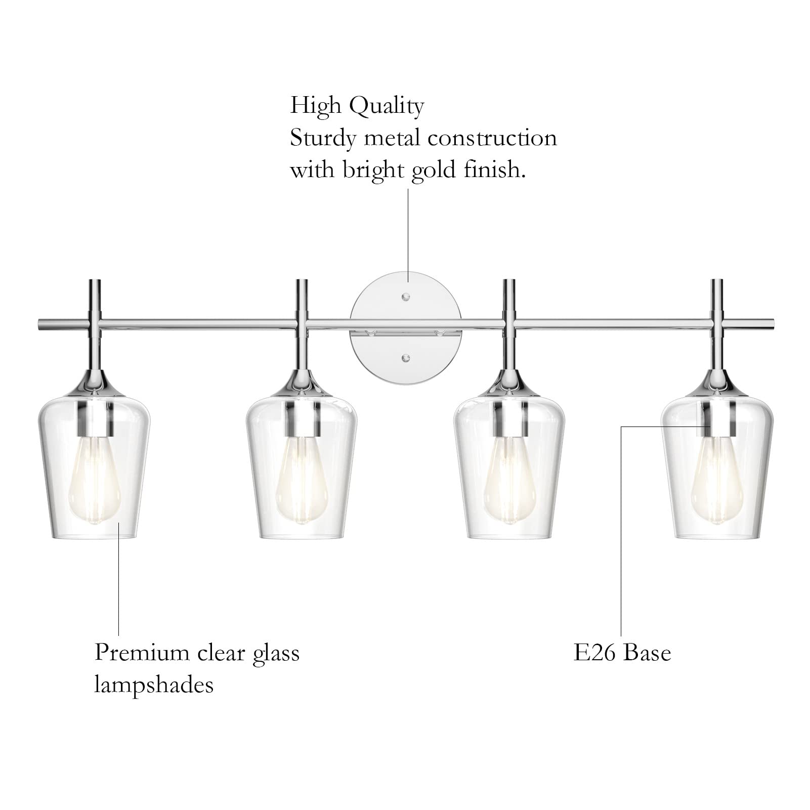 Ralbay Chrome Bathroom Vanity Light 4-Light Industrial Fixture Clear Glass Model 2031