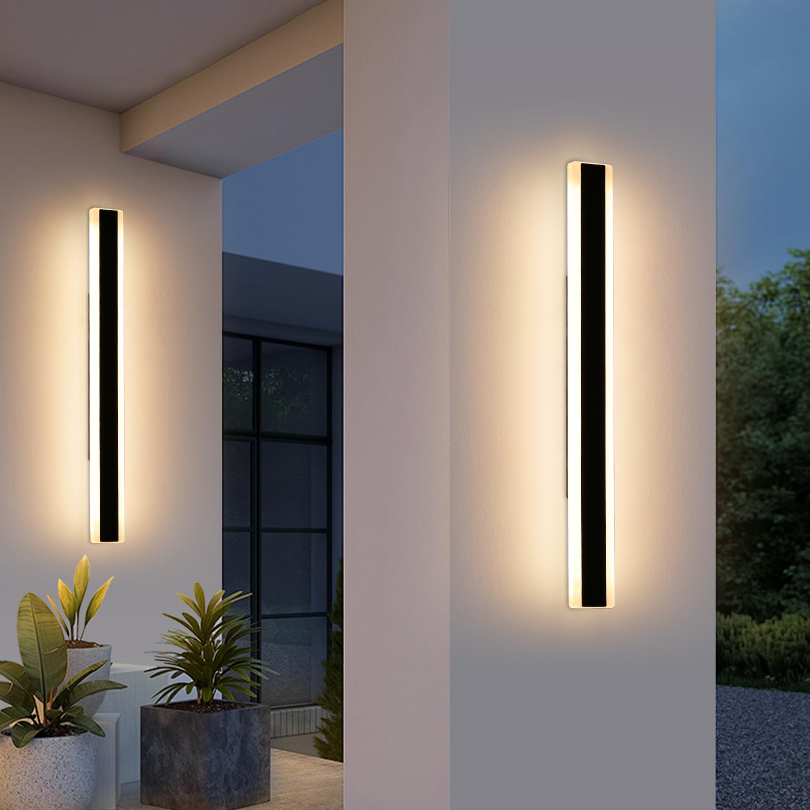 Mikeru 2-Pack Wall Light Fixtures, 39.3" IP65 Waterproof Iron, Warm White, Model FTBD-2PACK for Outdoor Use