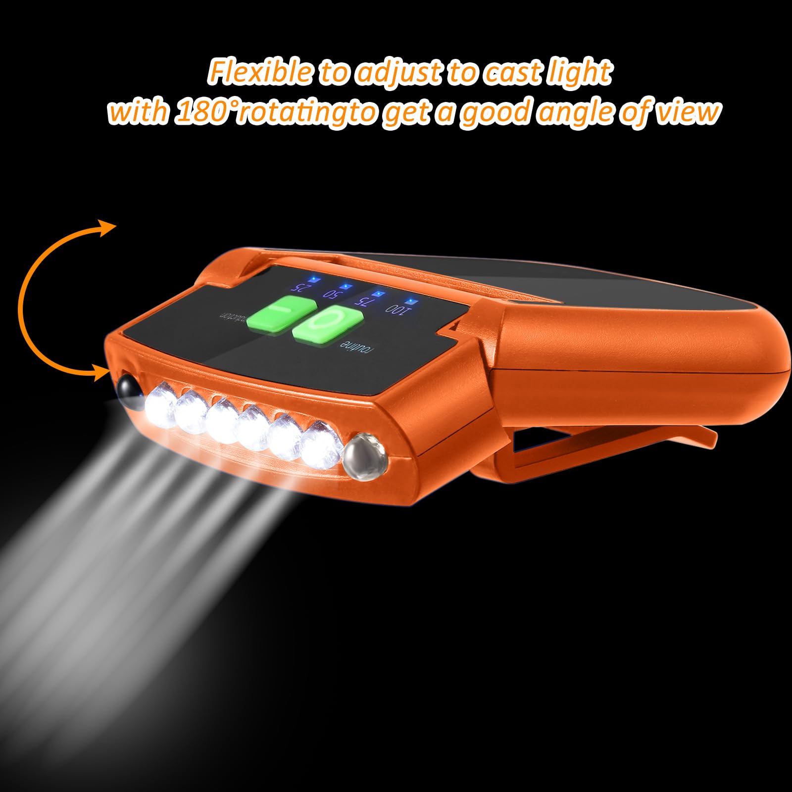 Mudder LED Clip-on Cap Lights, USB Rechargeable, Waterproof, Ultra Bright, Model Mudder-ujn8946, Color Black/Orange