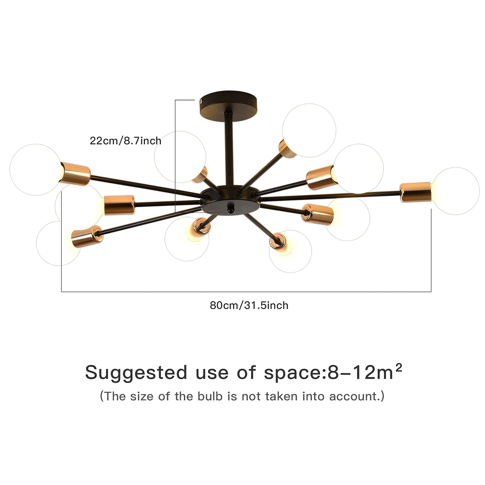 Modern Flush Mount Ceiling Light Metal Art Industrial Ceiling 10 Lights Black Sputnik Painted Finish Chandelier For Kitchen Farm