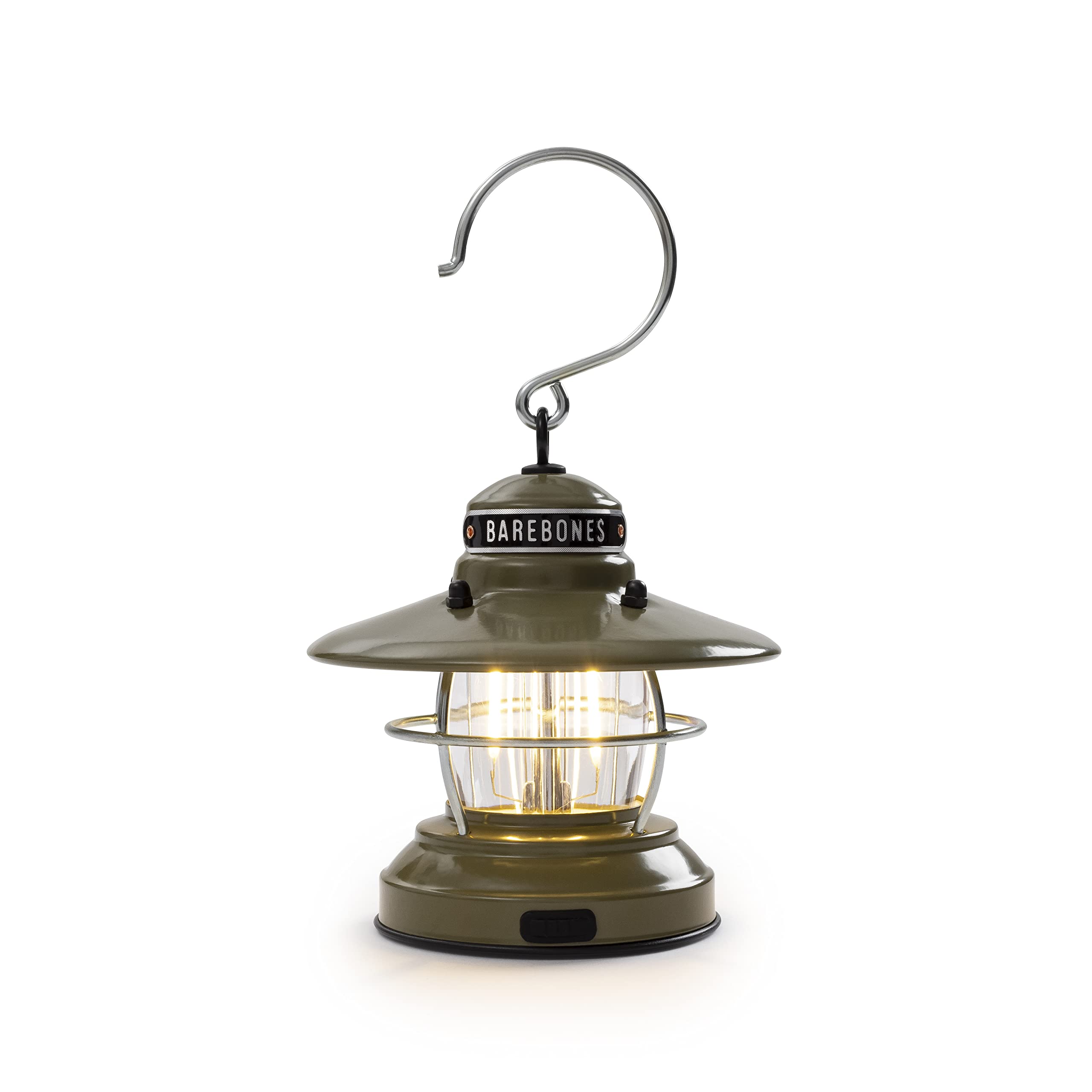 Barebones Edison Mini Lantern - Olive Drab, Vintage LED Camping Lantern with Adjustable Brightness - Compact Weatherproof Outdoo