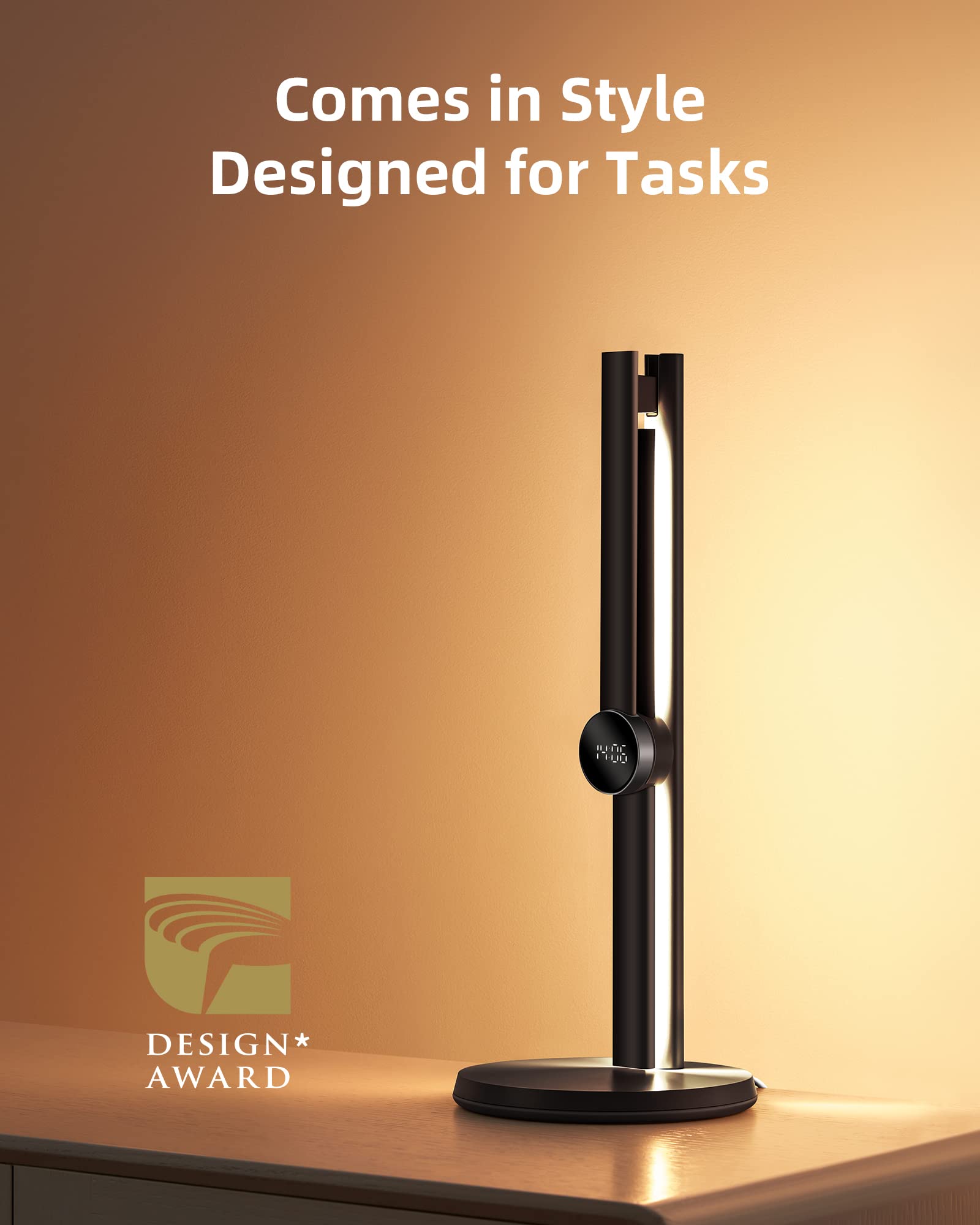 EZVALO Smart Desk Lamp - Auto-Dimming LED, 3 Color Temperatures, APP Control, Works with Alexa & Google Assistant, Black, Model LETD01