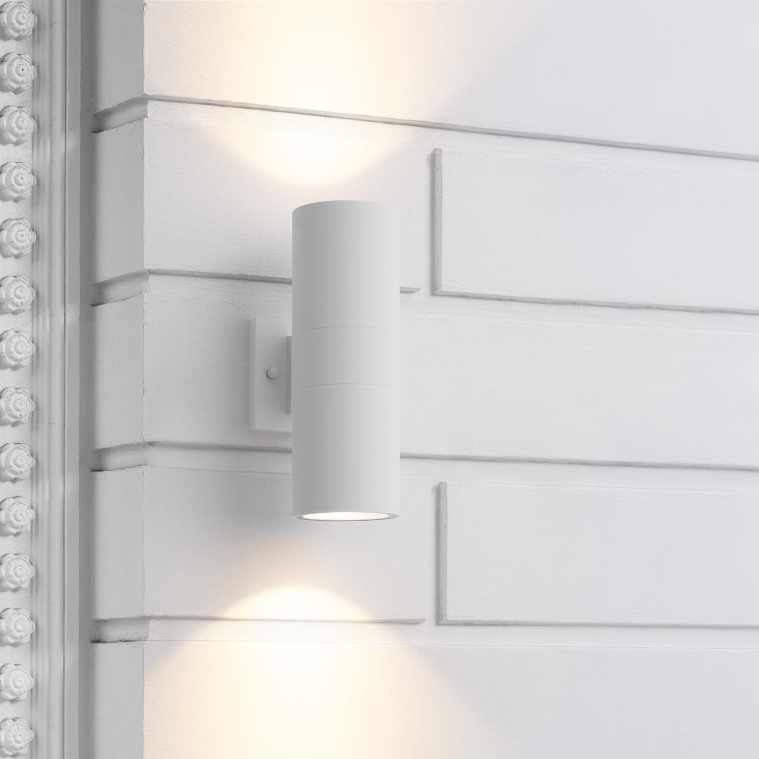 Mirrea Modern Outdoor Porch Light Patio Light In 2 Lights With Aluminum Cylinder And Tempered Glass Cover Waterproof Wall Sconce