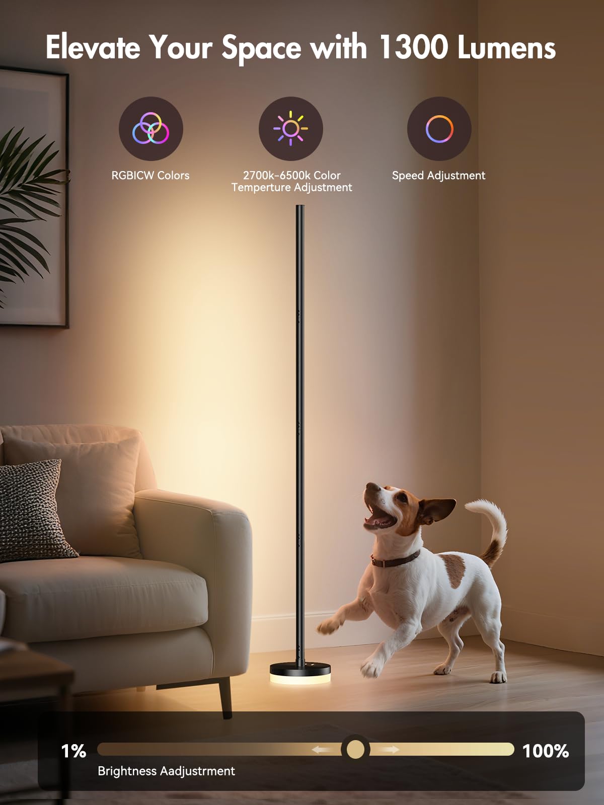 OIYN Corner Floor Lamp, RGBICW LED Corner Lamp with 1300lm Smart Modern Floor Lamp,App & Remote Control,Music Sync,Color Changin