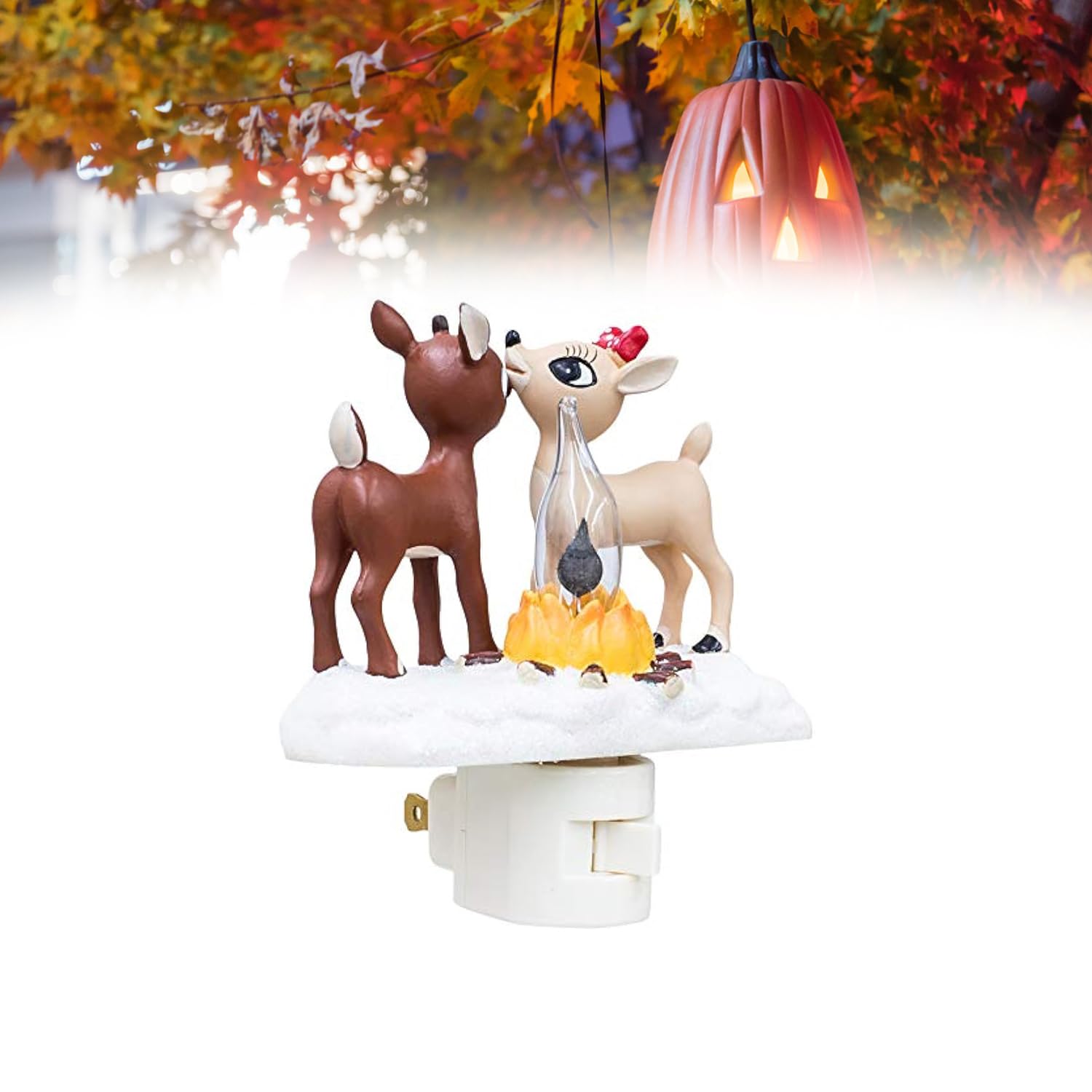 2025 Christmas Reindeer Campfire Nightlight: Reindeer Night Light Plug into Wall Cute Holiday Design - LED Faux Campfire Lamp Ch