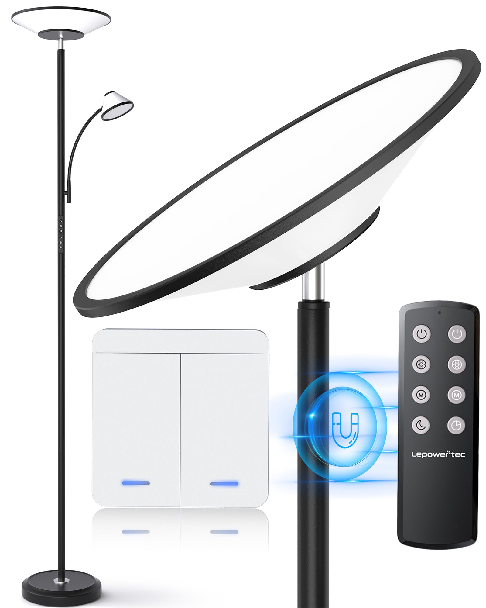 Lepower-Tec Floor Lamp With Remote, 60 Led Effects, Black Torchiere For Living Room & Bedroom