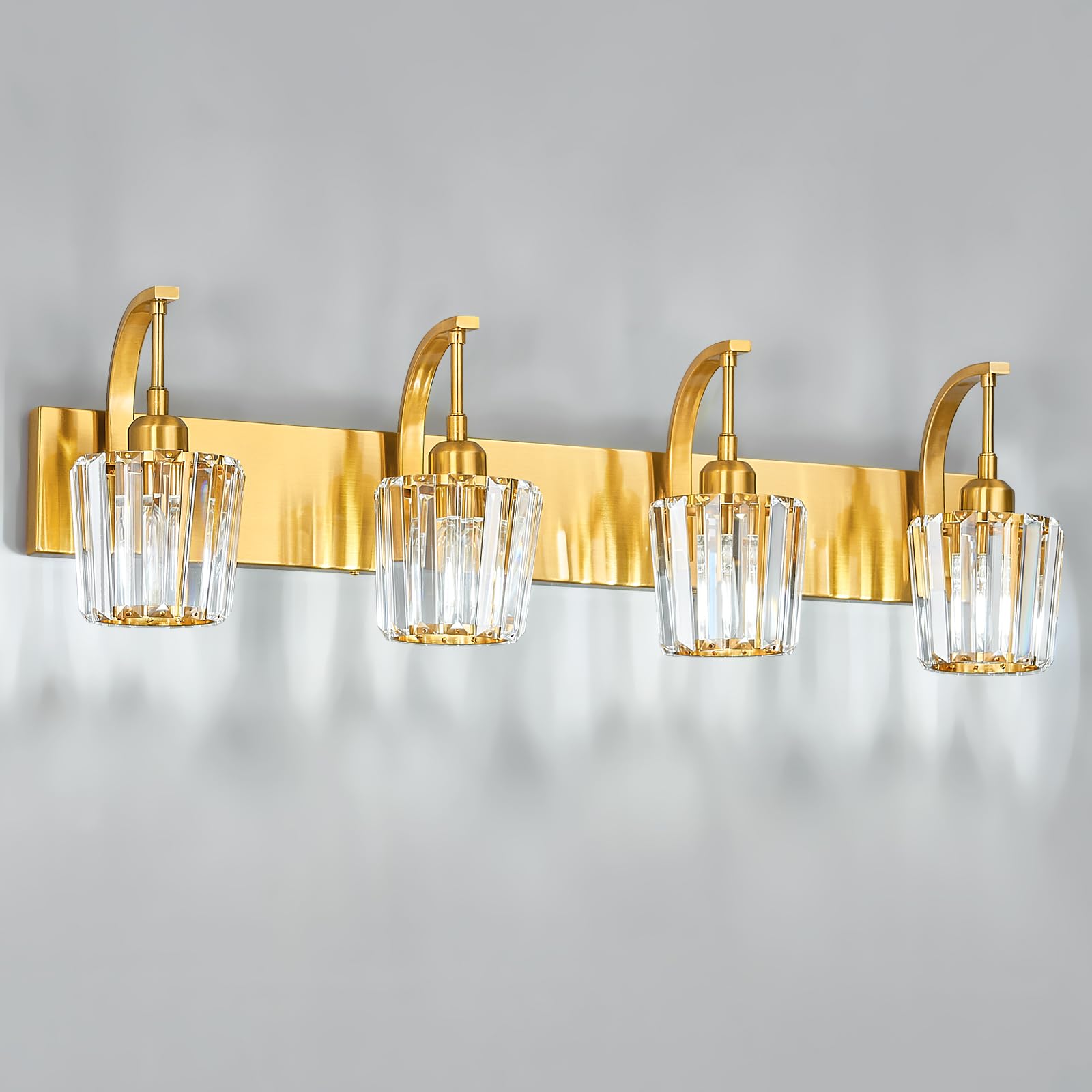 Fdpby Modern Bathroom Vanity Light  4-Light Gold Wall Sconce With Crystal Accents  Over Mirror Bathroom Lighting Fixture  32.67 Long Dimmable Vanity Lamp For Makeup  Easy Installation