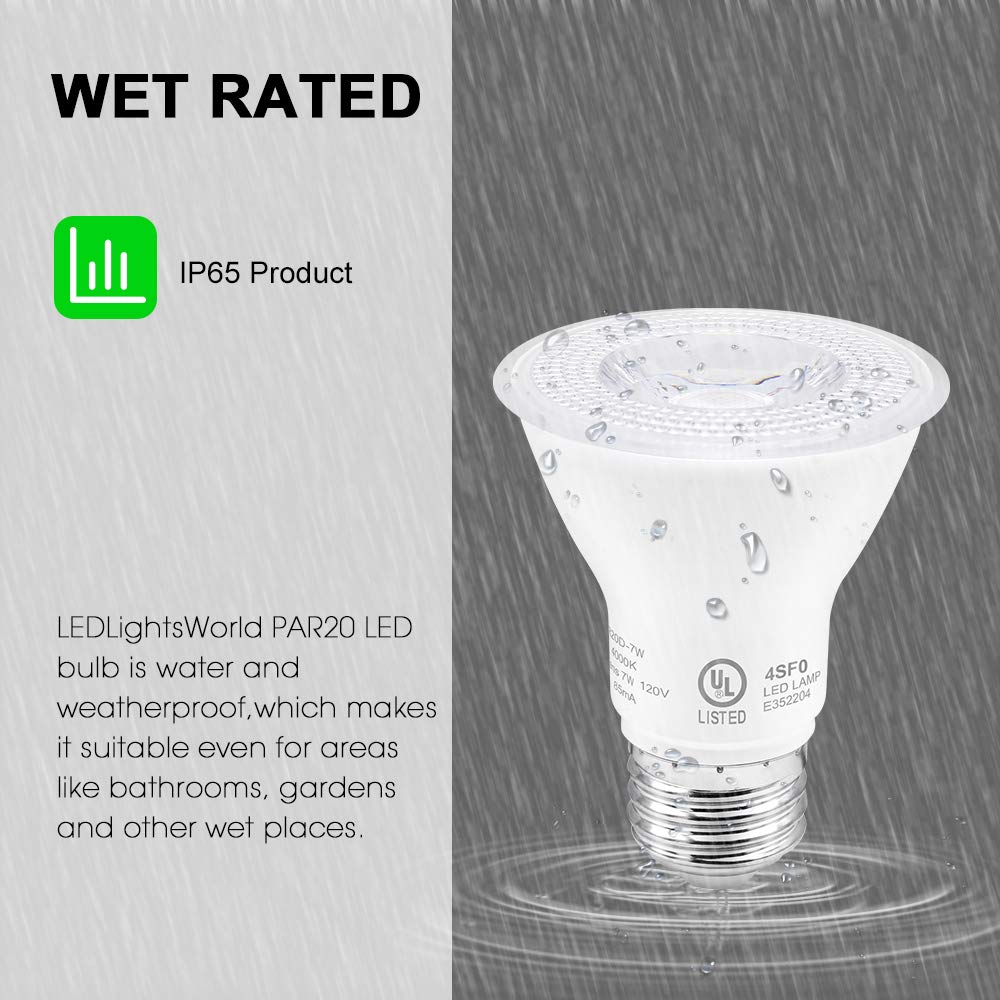 Par20 Led Bulbs Ul Listed, Dimmable Light Bulb, 7 Watt(60W Equivalent) Spotlight, E26 Base, 5000K Daylight White Flood Light Bul