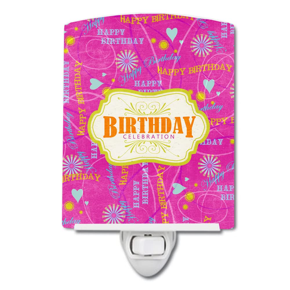 Carolines Treasures Ceramic Night Light, Happy Birthday Pink, 6x4x3in, Model SB3001CNL, UL-Certified for Bedroom, Nursery, Kitchen