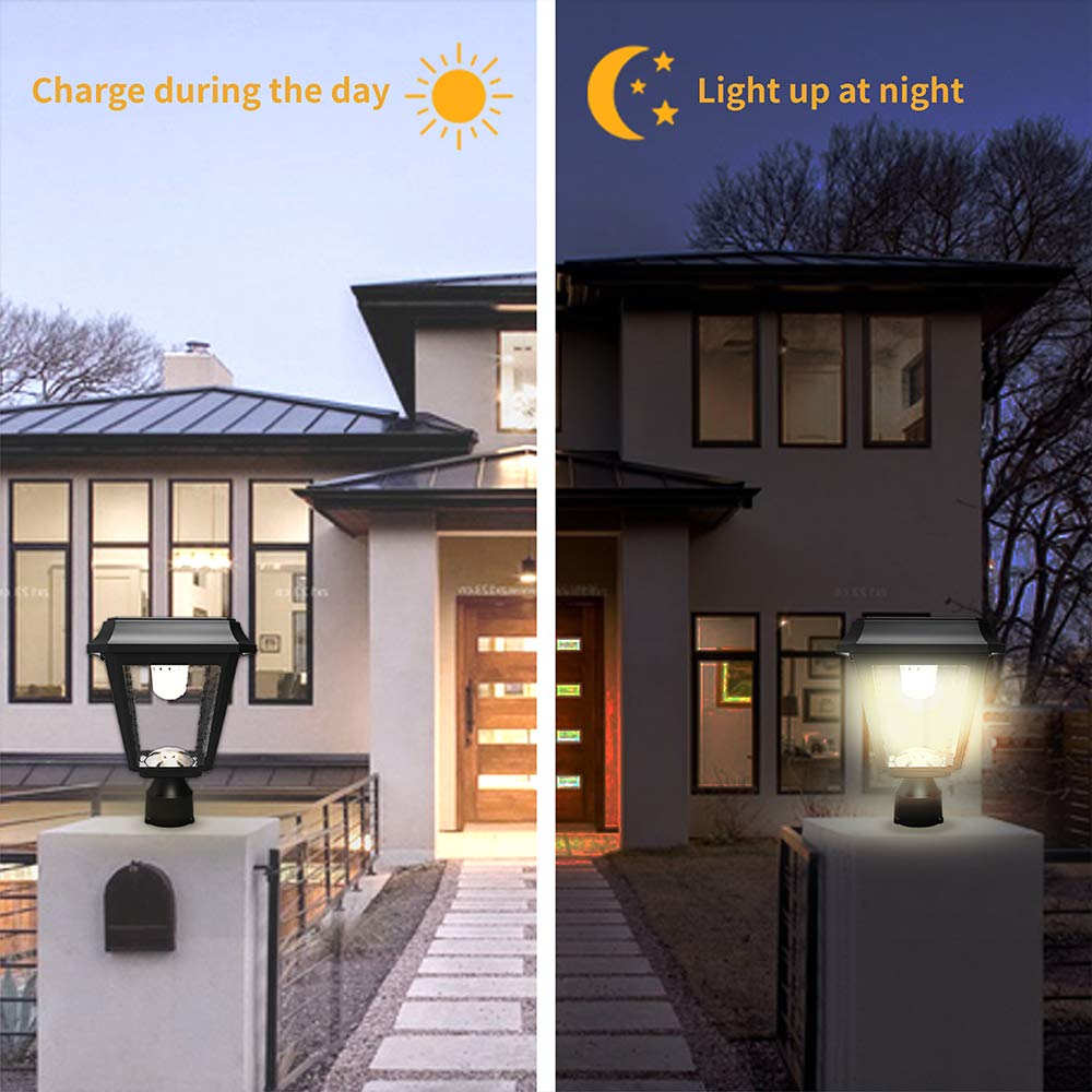 KMC Lighting Solar Lamp Post - Die-Casting Aluminum, 3-inch Fitter Base, Black, Model ST4618Q-A, Outdoor Post Lights