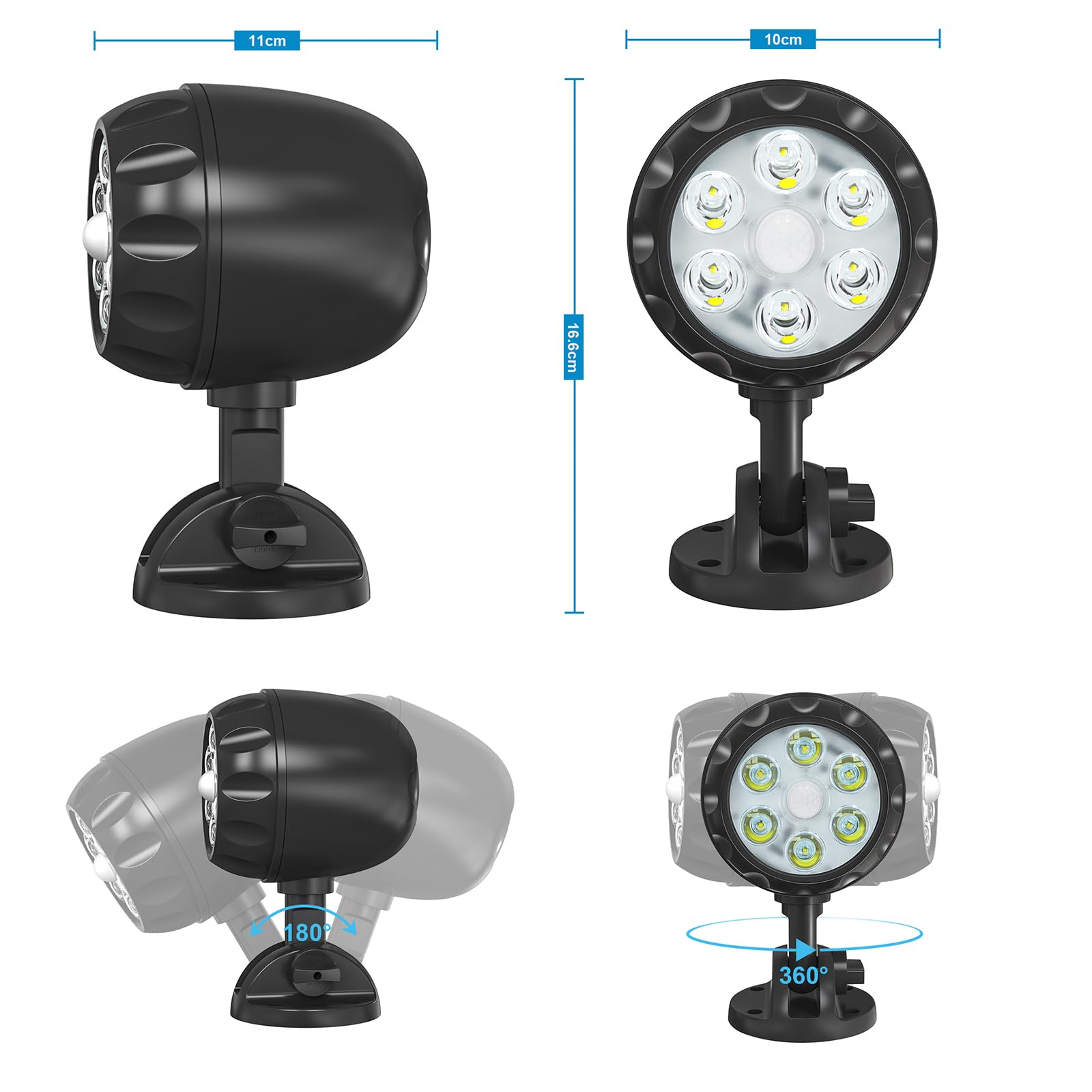 Woenergy Battery Motion Sensor Light, 600 LM, 6 LEDs, 2 Pack, Black, Waterproof, 360° Adjustable, Model YY4018-6-2
