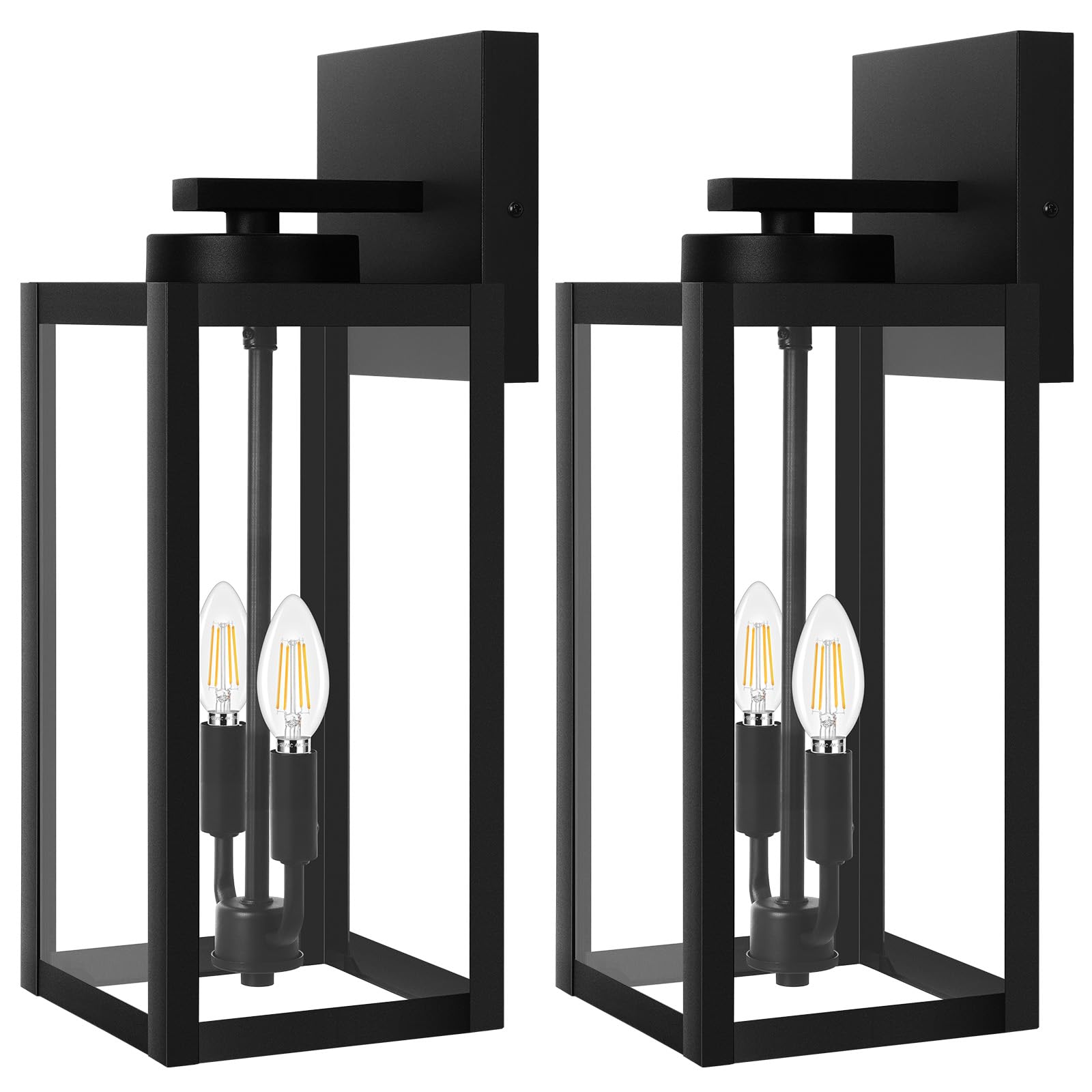 2-Pack 18inch Outdoor Light Fixtures  Waterproof Black Outside Wall Lanterns with Clear Glass  Anti-Rust Exterior Wall Sconces  Front Porch Lights for House Garage Doorway  Bulbs Not Included